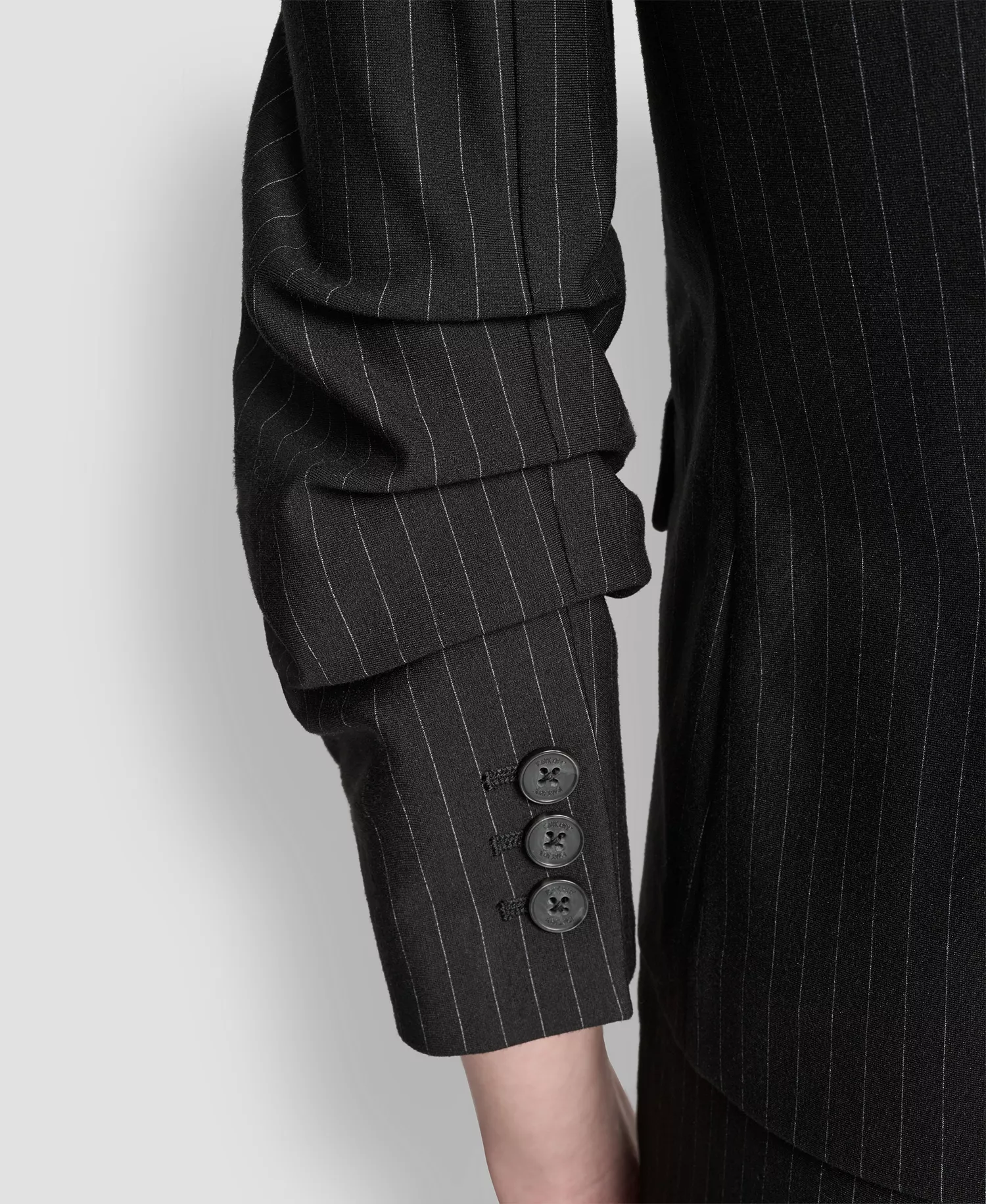 Women's Pinstripe Ruched-Sleeve One-Button Blazer - Black Pinstripe - 10