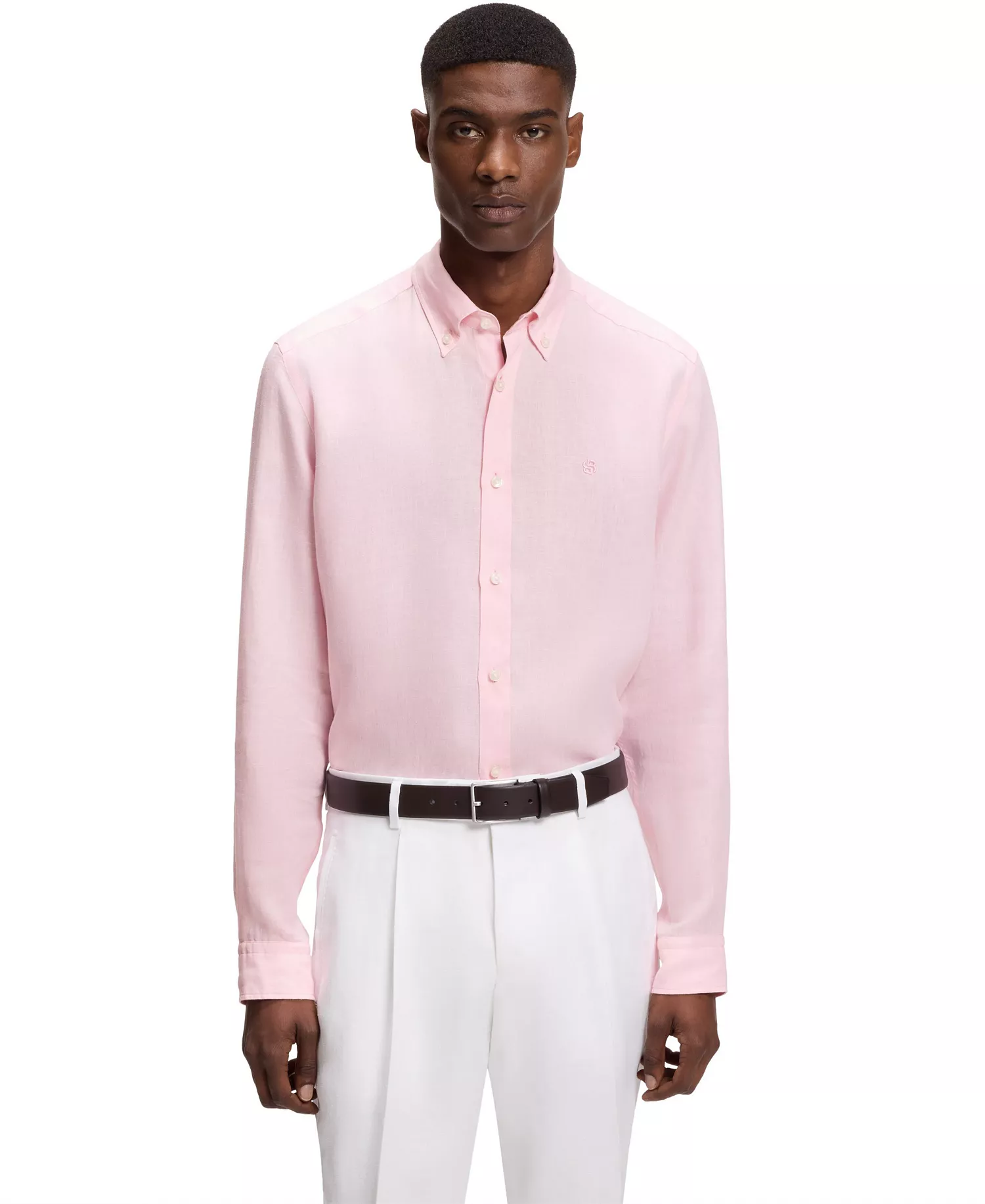 Men's Regular-Fit Button-Down Linen Dress Shirt - Open Pink - 2XL