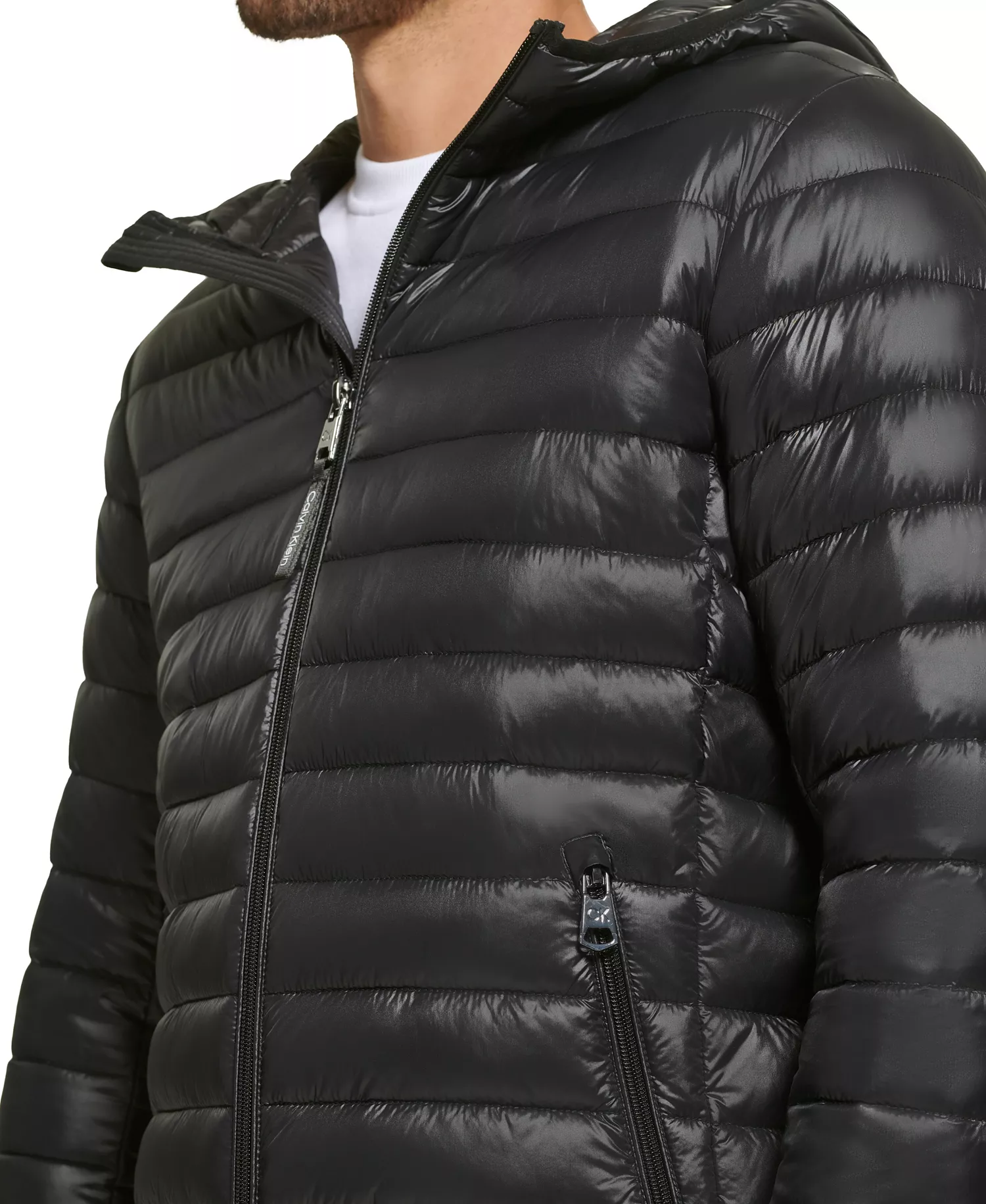Men's Hooded & Quilted Packable Jacket - Black - 2XL