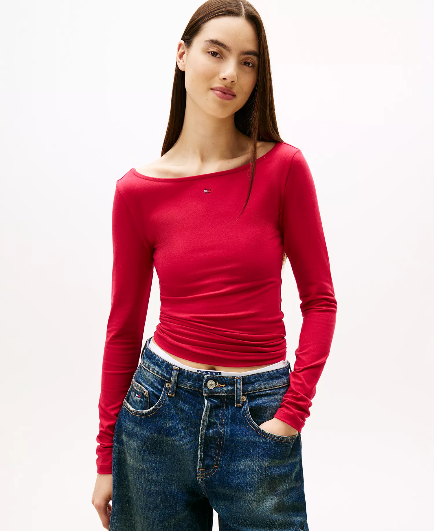 Women's Slim Flag Bling Long Sleeve T-Shirt - Ruby Rhubarb - M