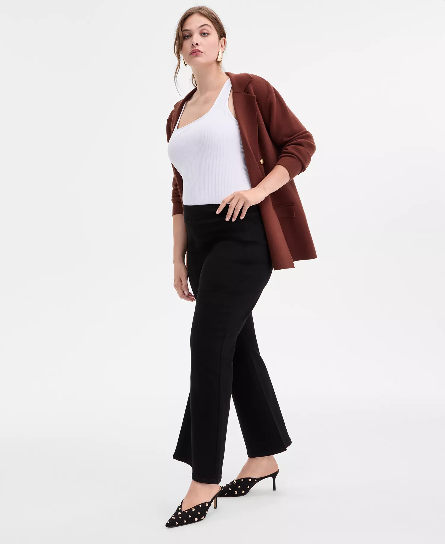 Plus Size High-Rise Pull-On Flared Jeans, Macy's Exclusive - Deep Black - 14W