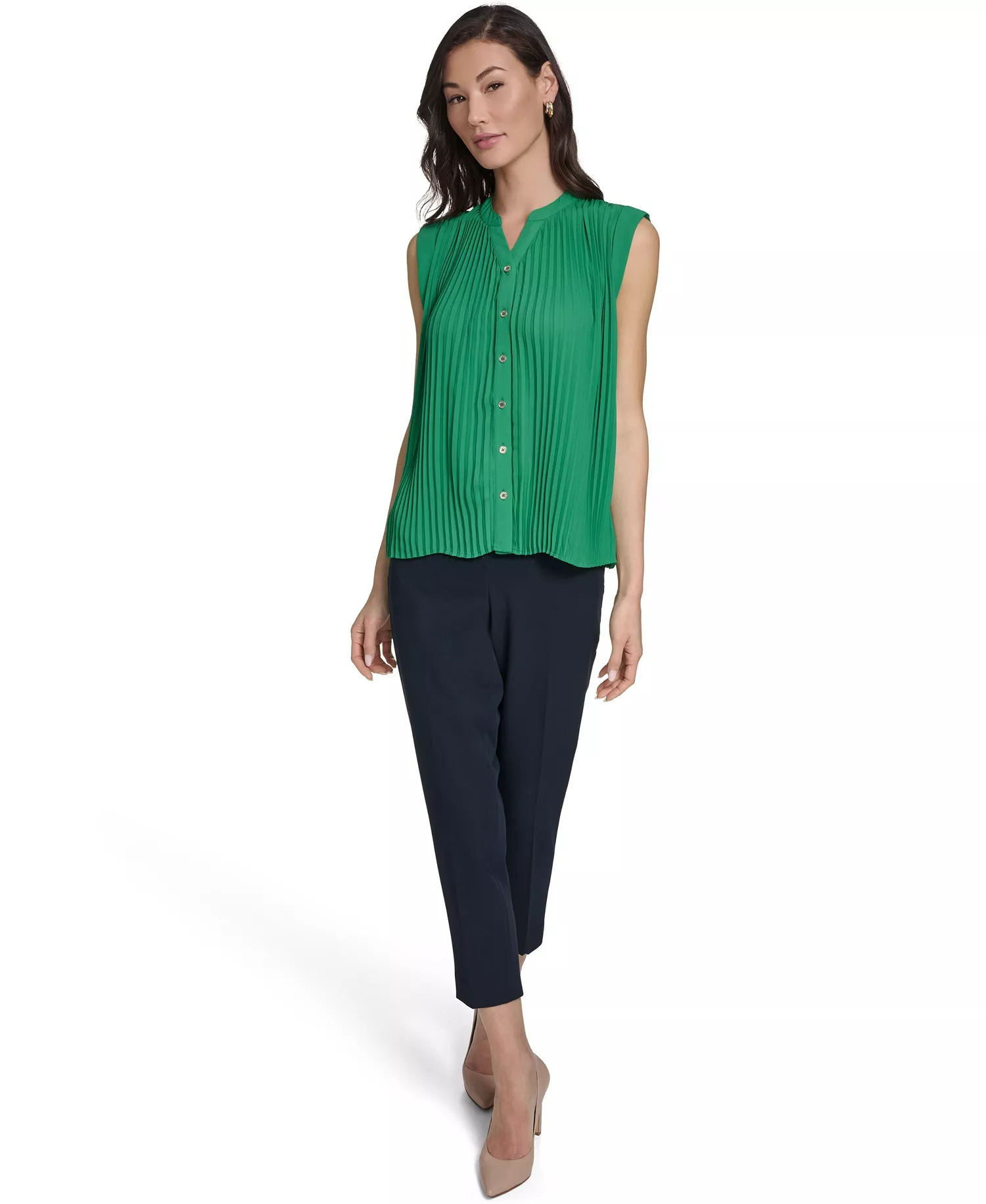 Women's Sleeveless Pleated Top - Jolly Green - L