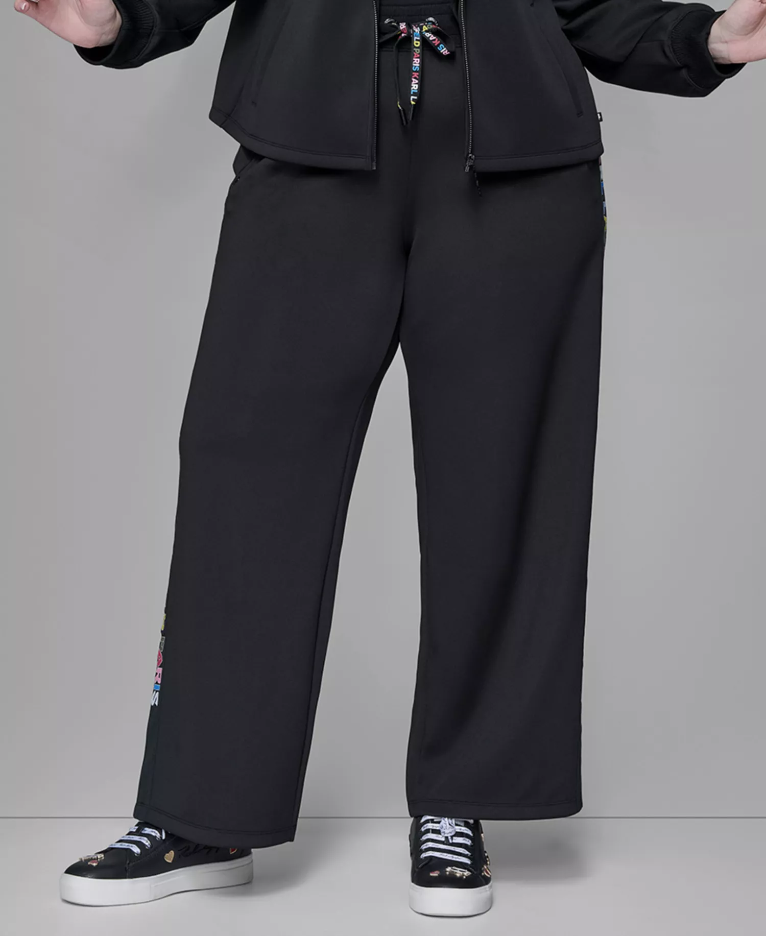 Women's Plus Size Straight Side Logo Pants - Black - 0X
