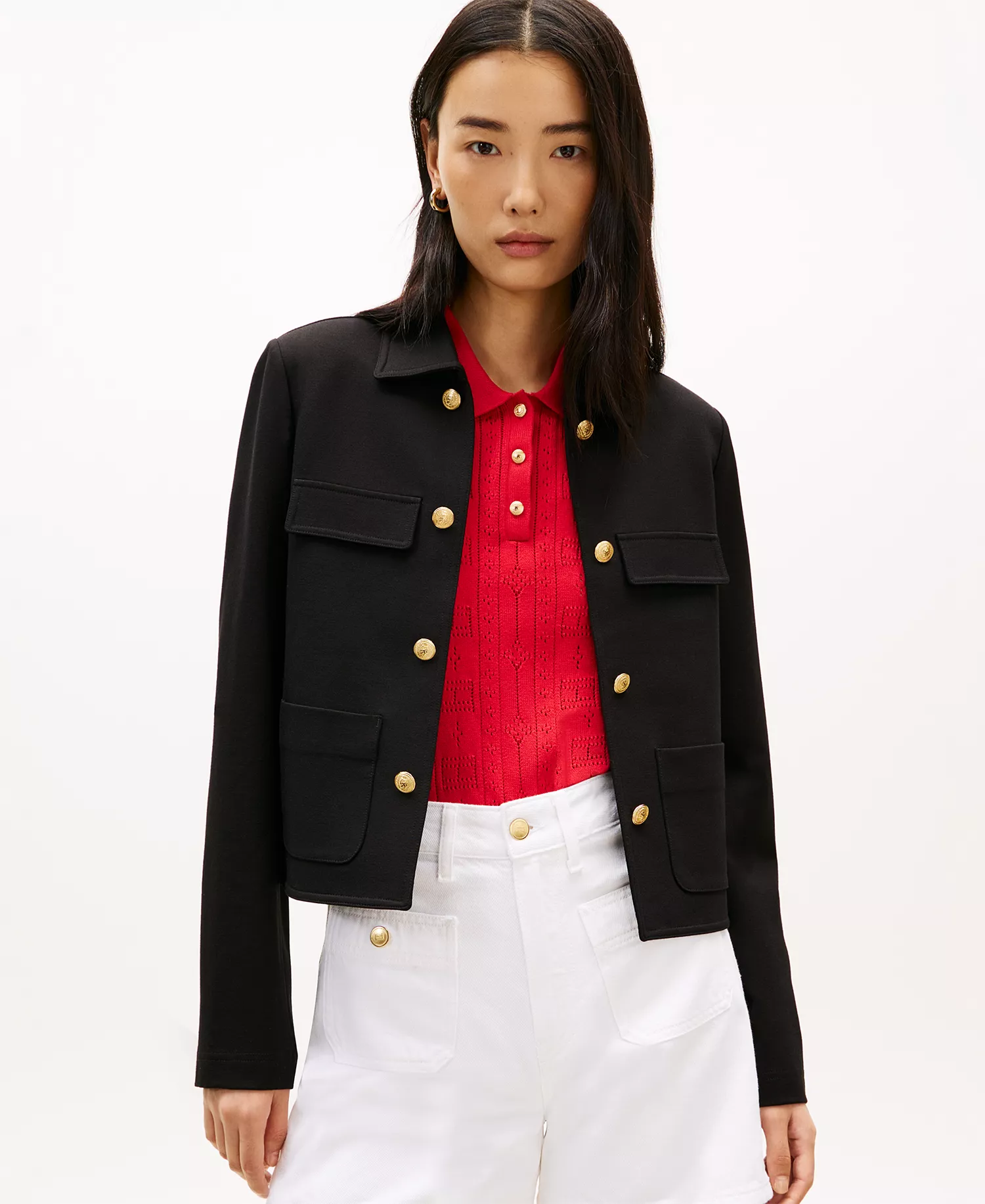Women's Ponte Novelty Band Collar Jacket - Black - L