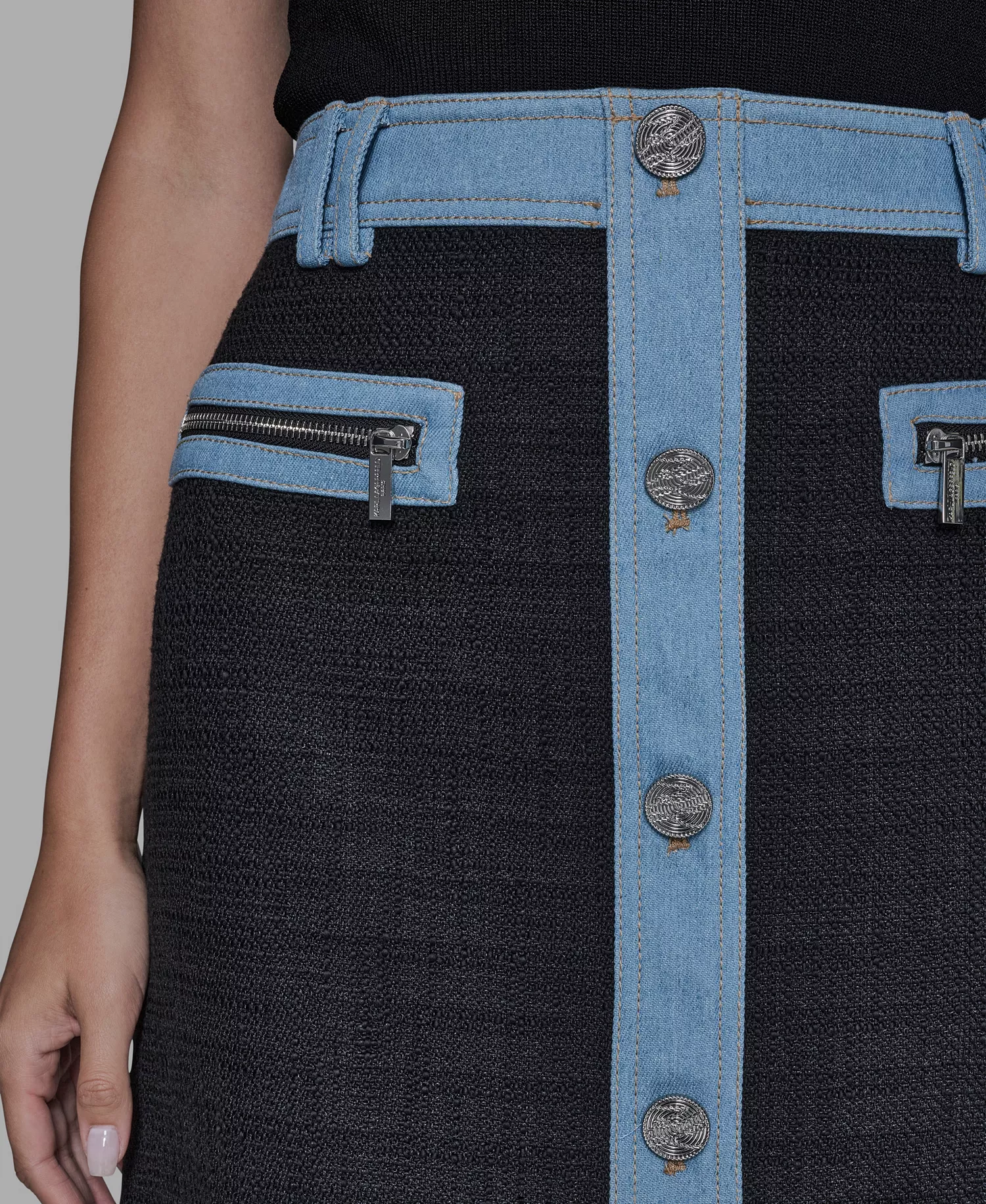 Women's Tweed Denim Mini Skirt - Black/Ice Blue - 10