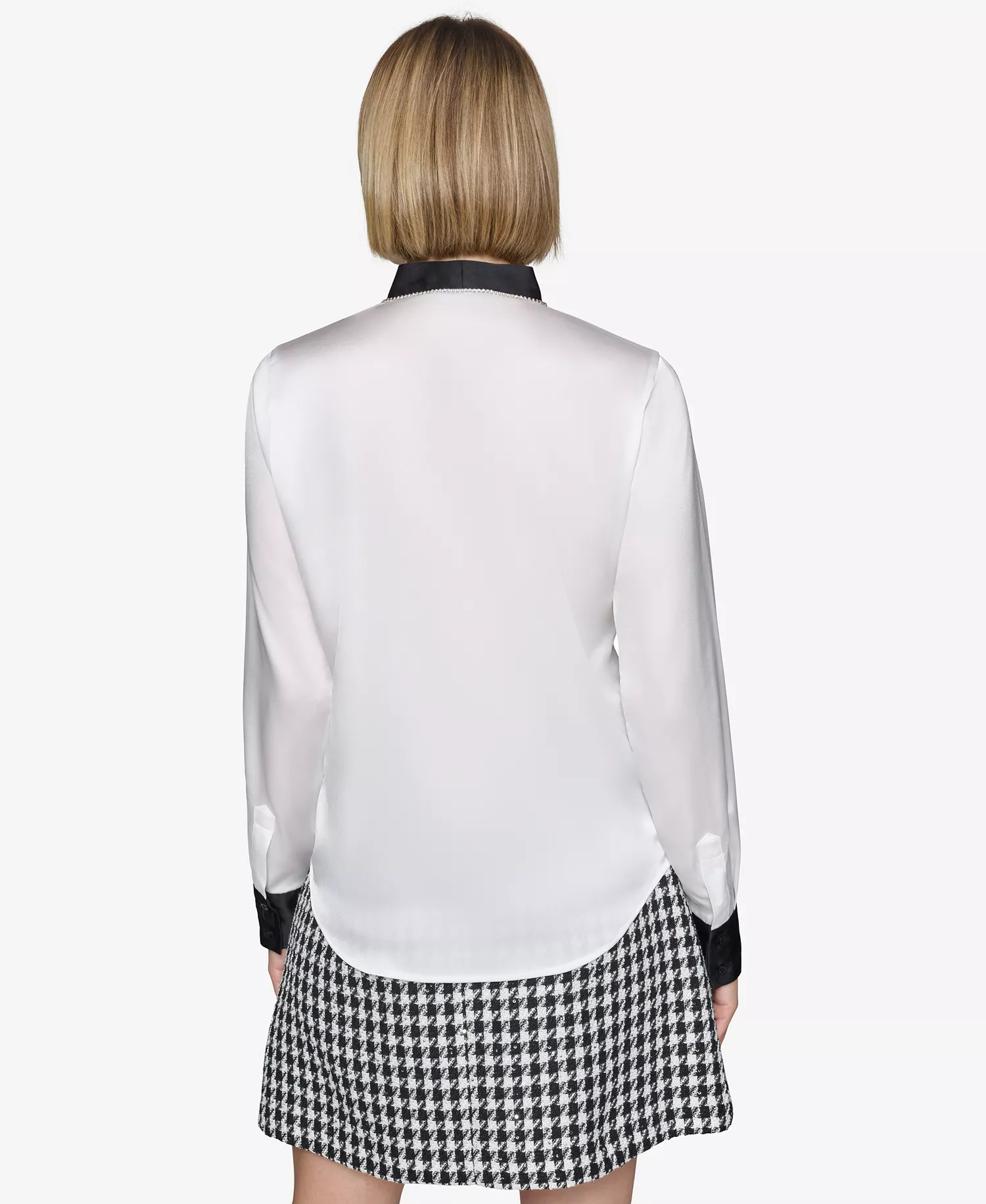 Women's Tie-Neck Long-Sleeve Satin Blouse  - Soft White - L