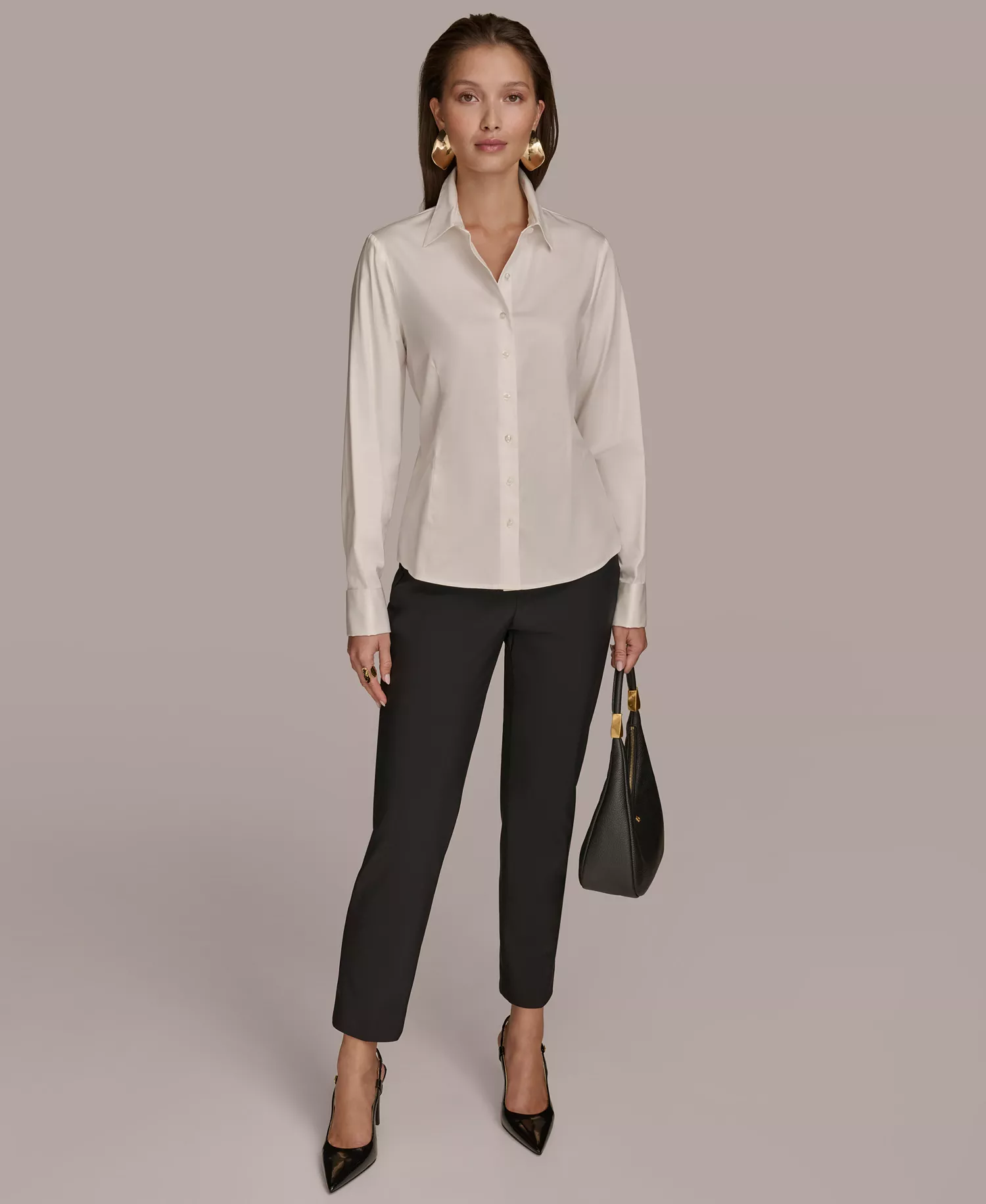 Women's Wrist-Hardware Button-Down Shirt - Cream - L