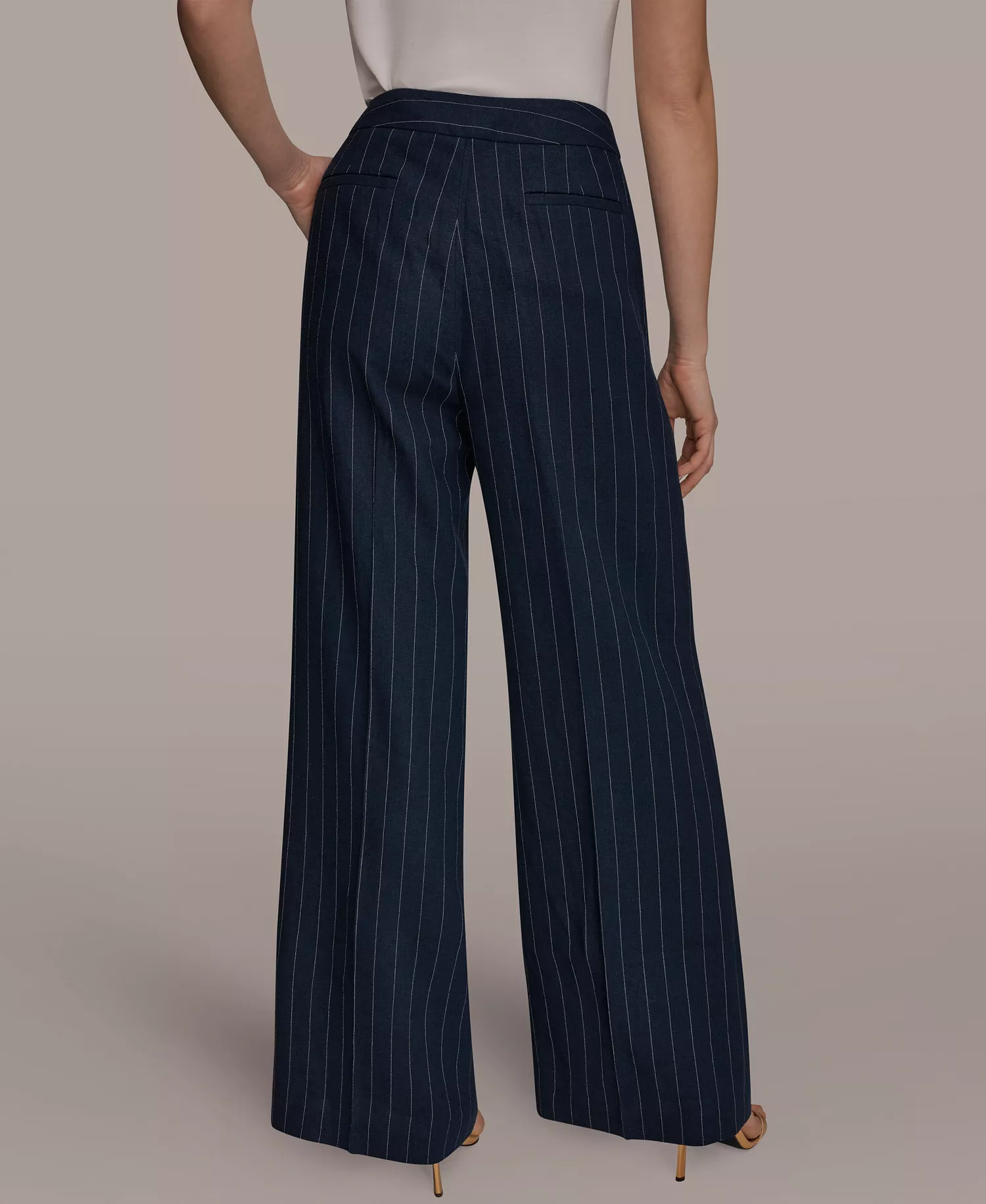 Women's Pinstripe High-Waist Wide-Leg Pants - Nightfall/Cream - 0