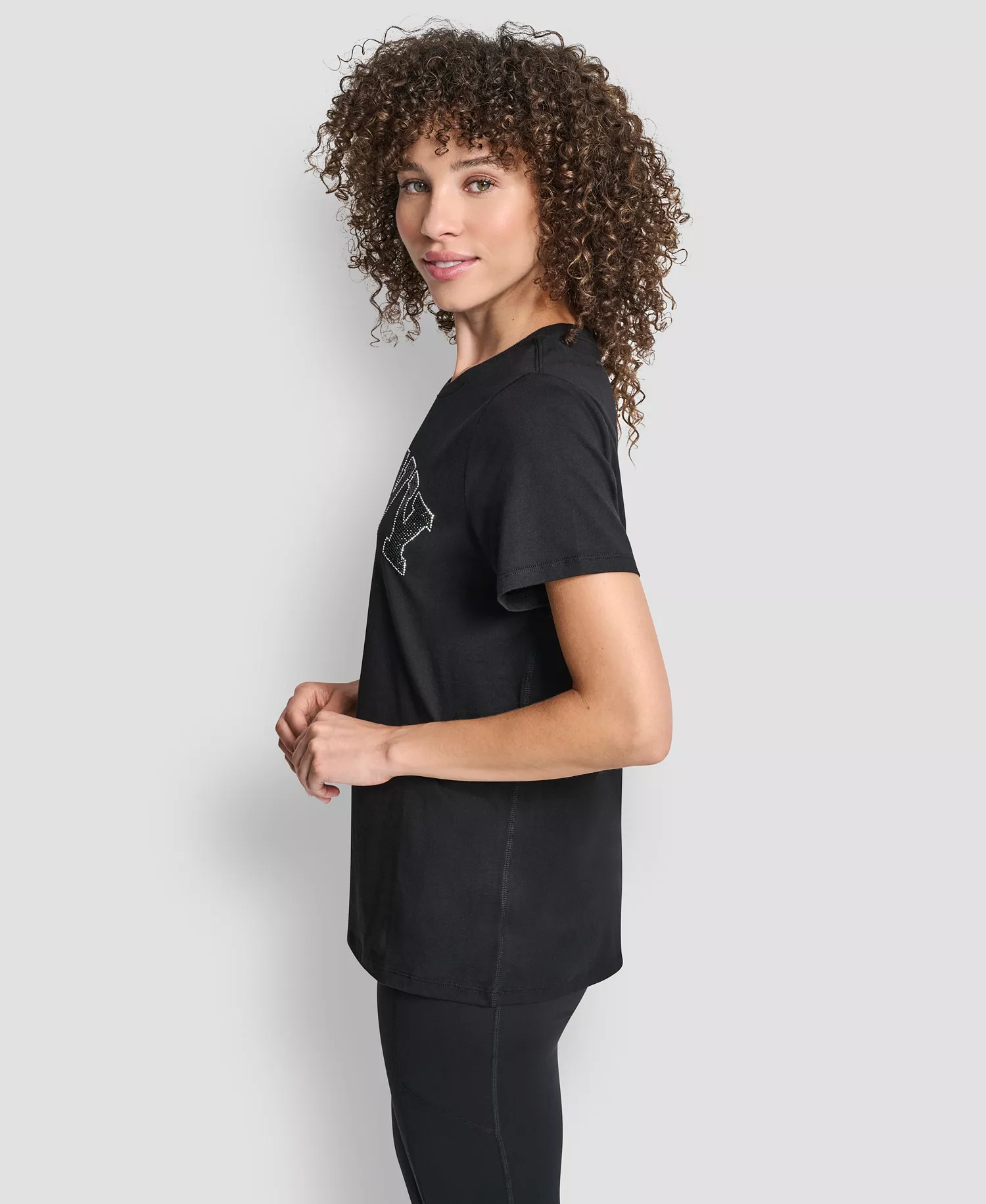 Women's Arched Exploded Rhinestone Crew Neck T-Shirt - Black/black - L