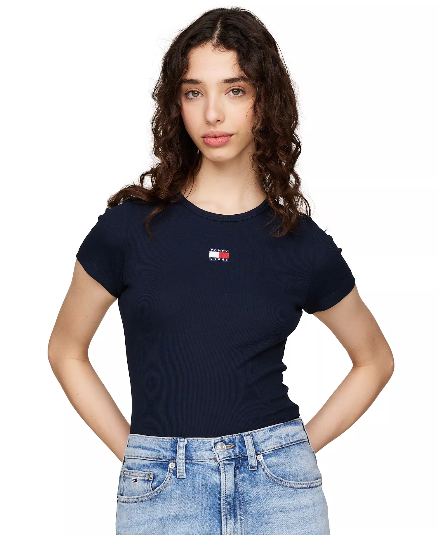 Women's Badge Logo Ribbed T-Shirt - Dark Night Navy - XXS