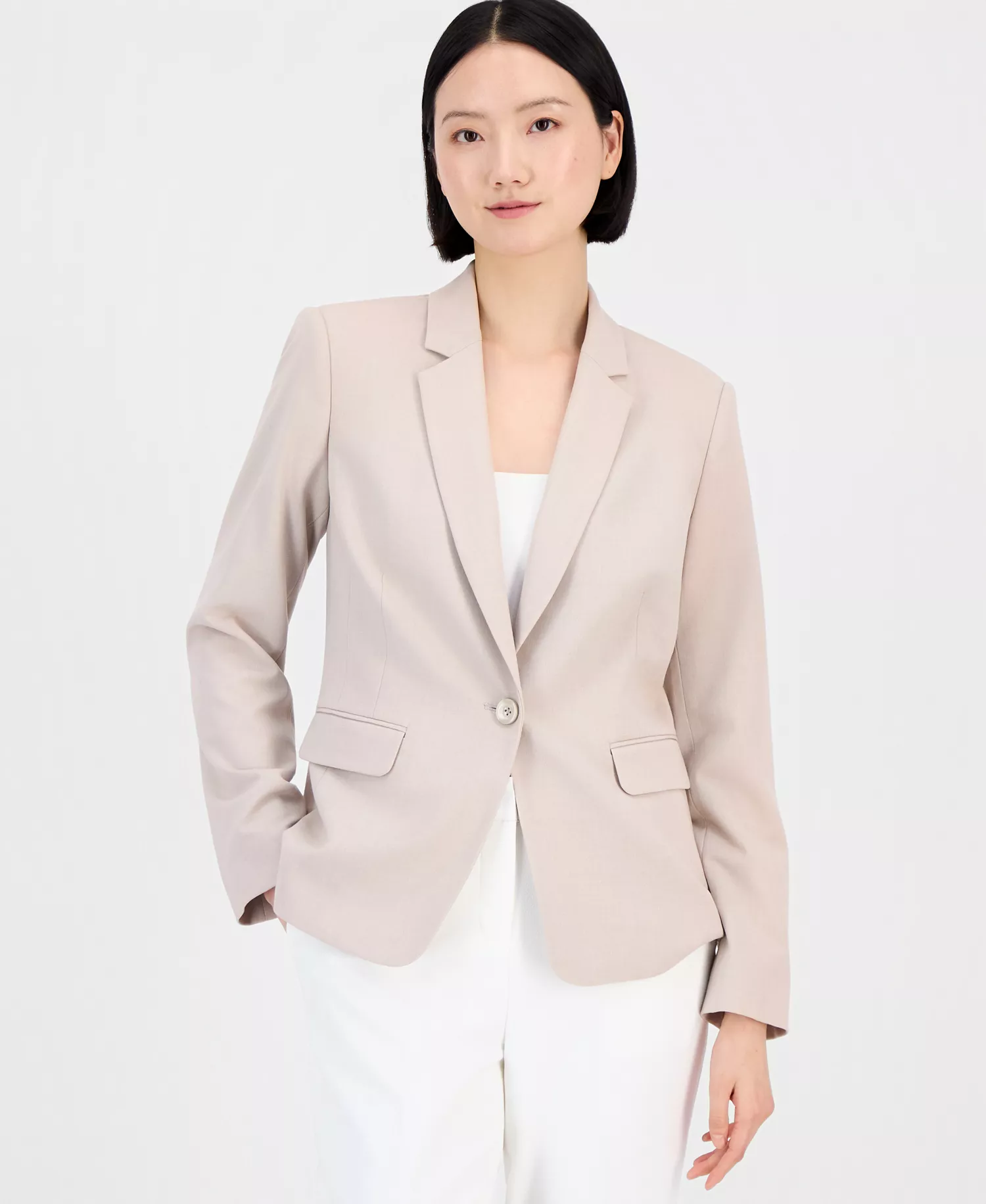 Petite One-Button Notch Collar Blazer - Sand - 10P