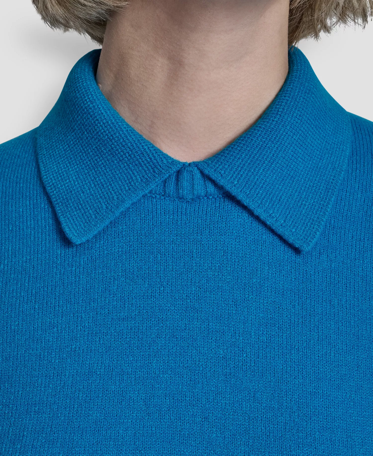 Women's Short-Sleeve Collared Sweater - Ocean Blue - L