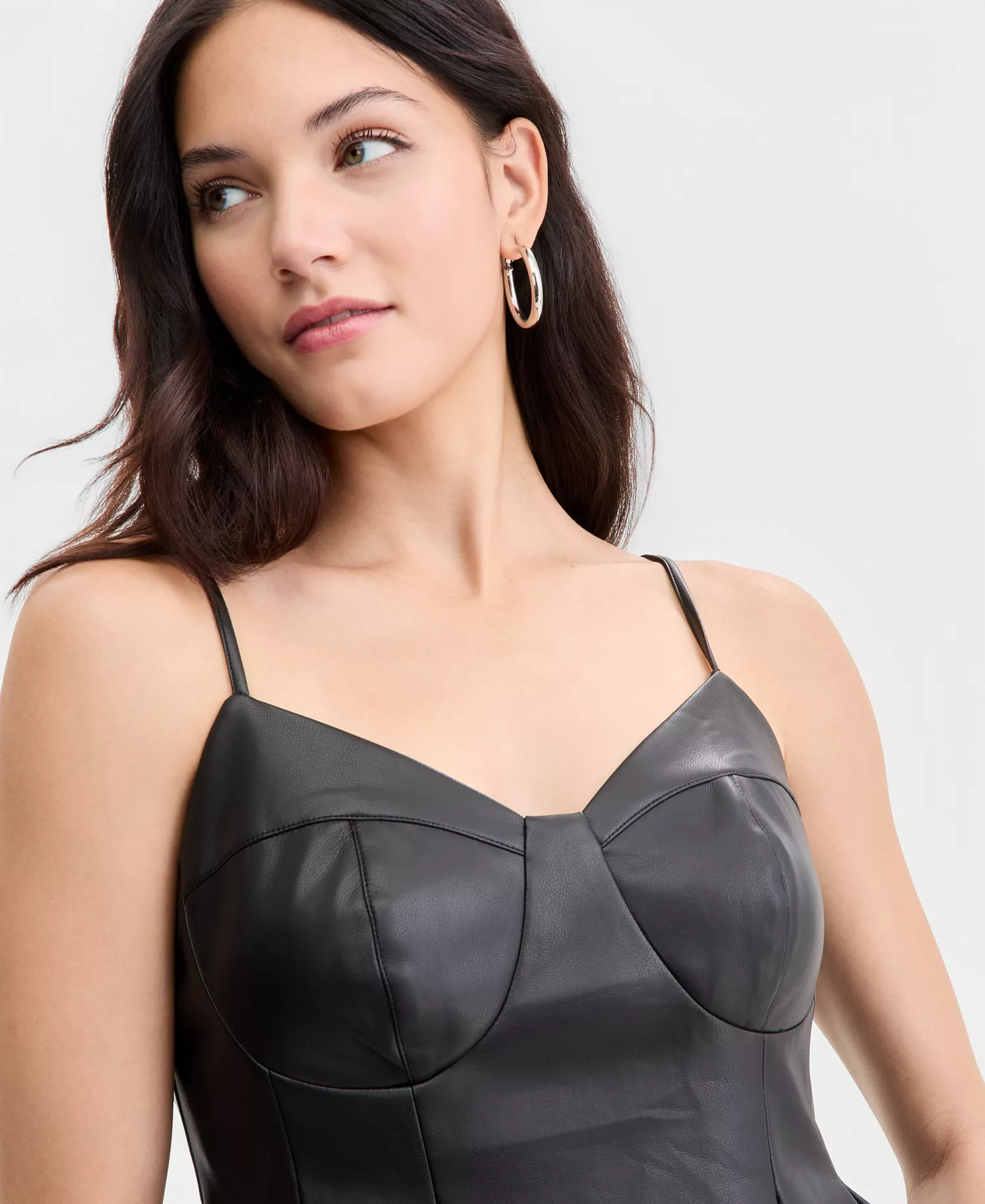 Women's Faux-Leather Peplum Top, Macy's Exclusive - Deep Black - L