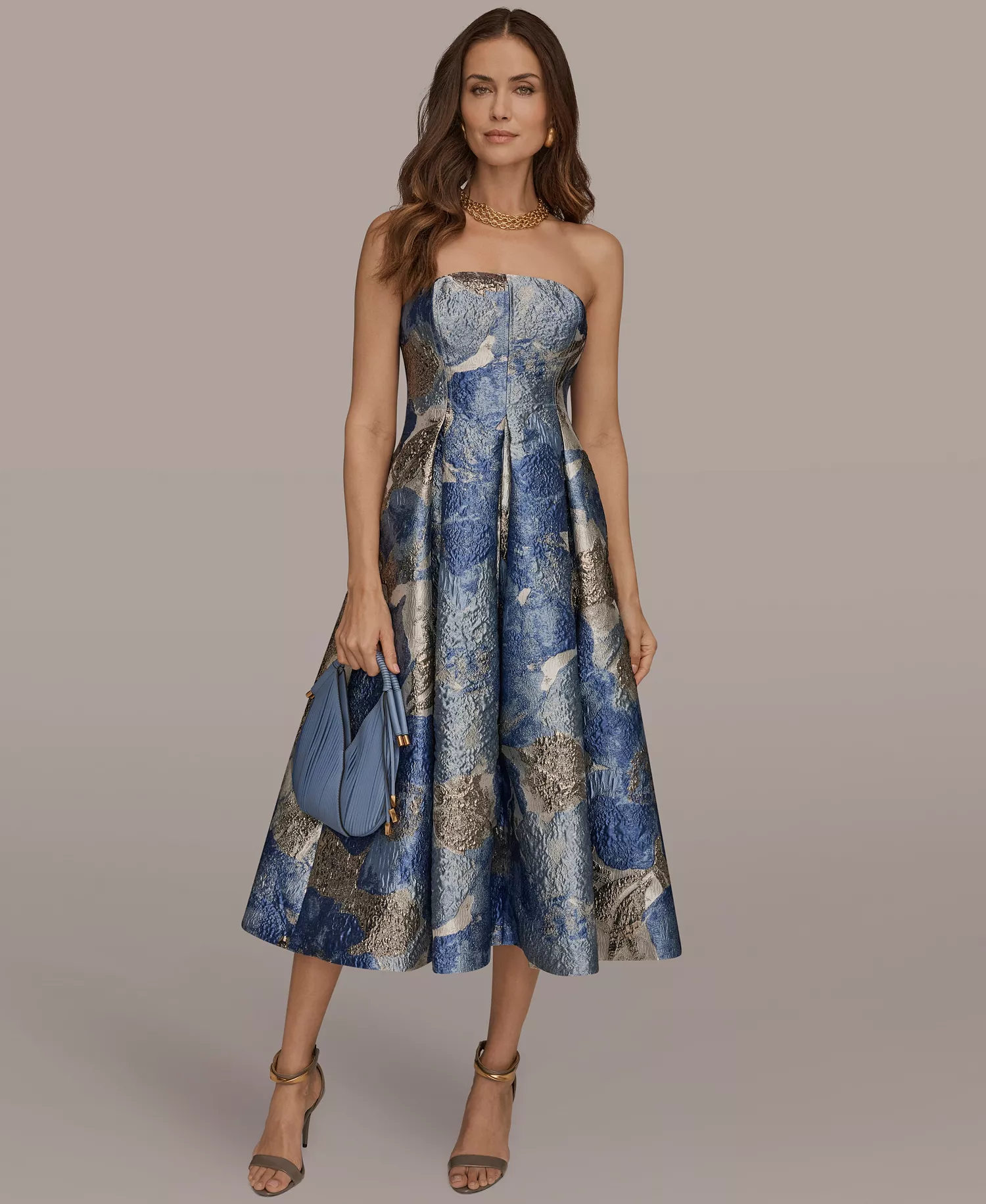 Women's Strapless Floral Midi Cocktail Dress - WASHED INDIGO MULTI - 10