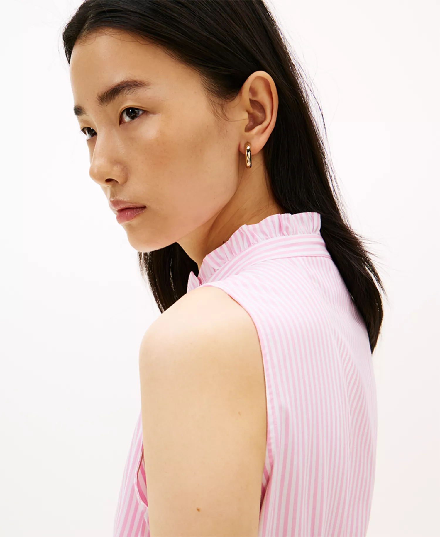 Women's Poplin Frill Collared Shirt Dress - Pink - L