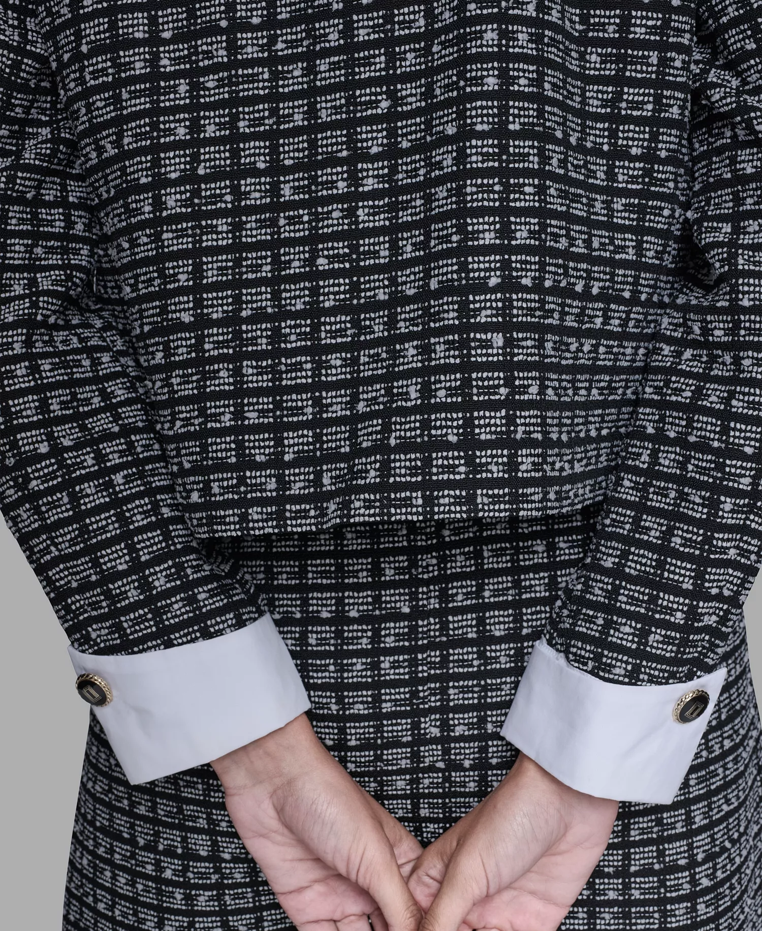 Women's Five-Button Cropped Tweed Jacket - Black/soft White - 0