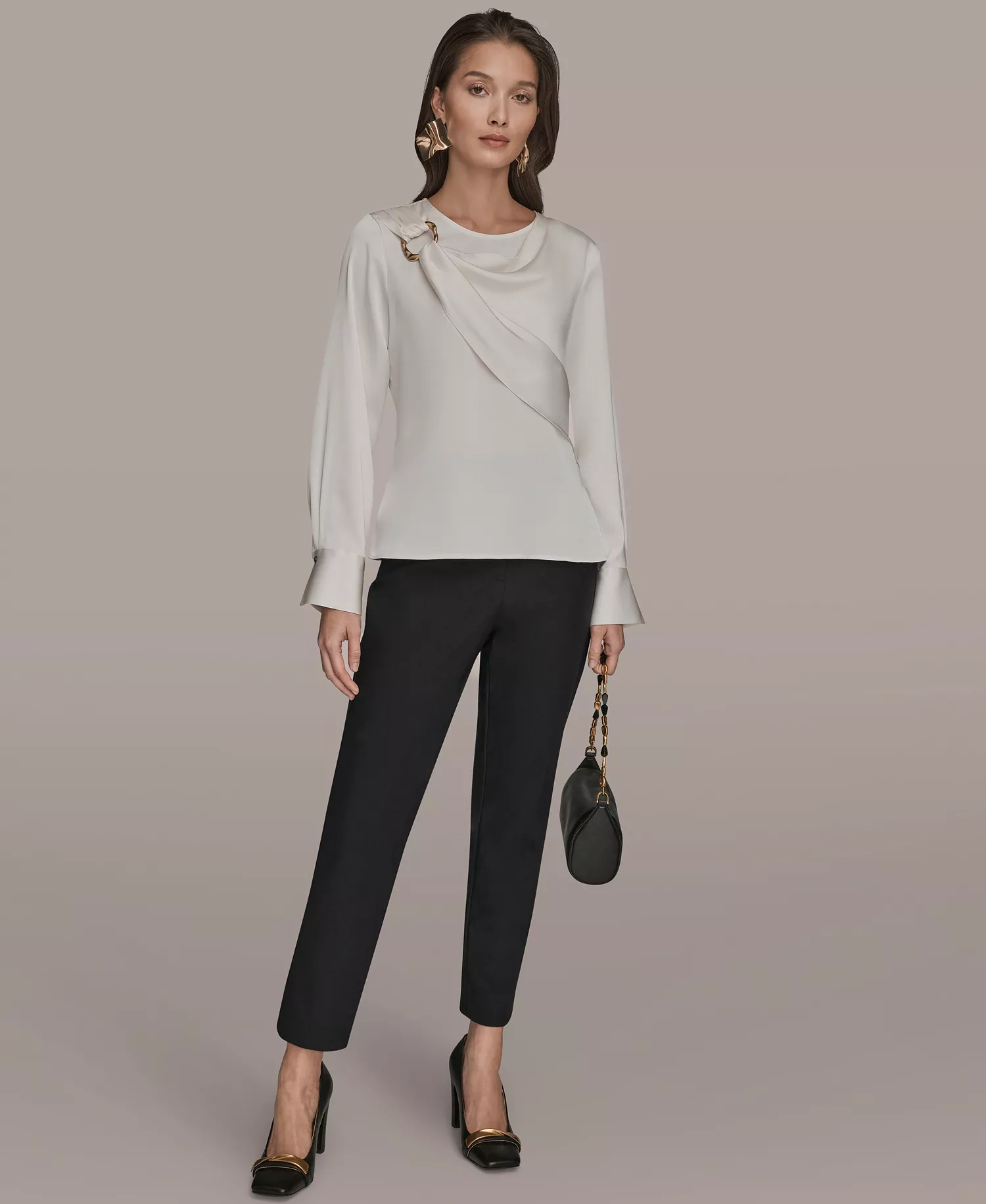 Women's Scoop Neck Long-Sleeve Top - Cream - L