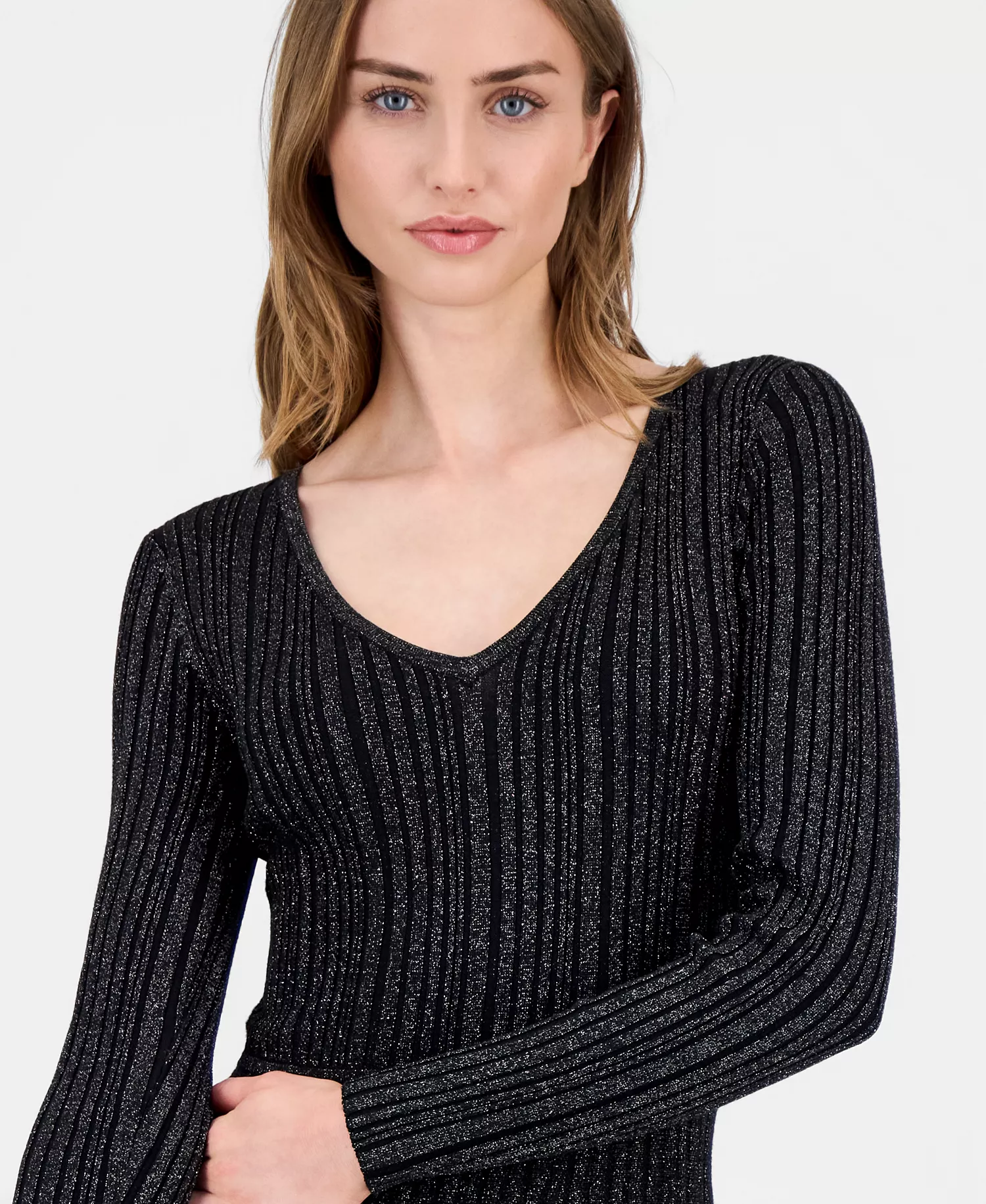 Women's Ribbed Metallic Midi Dress - Black/gunmetal Lurex - M