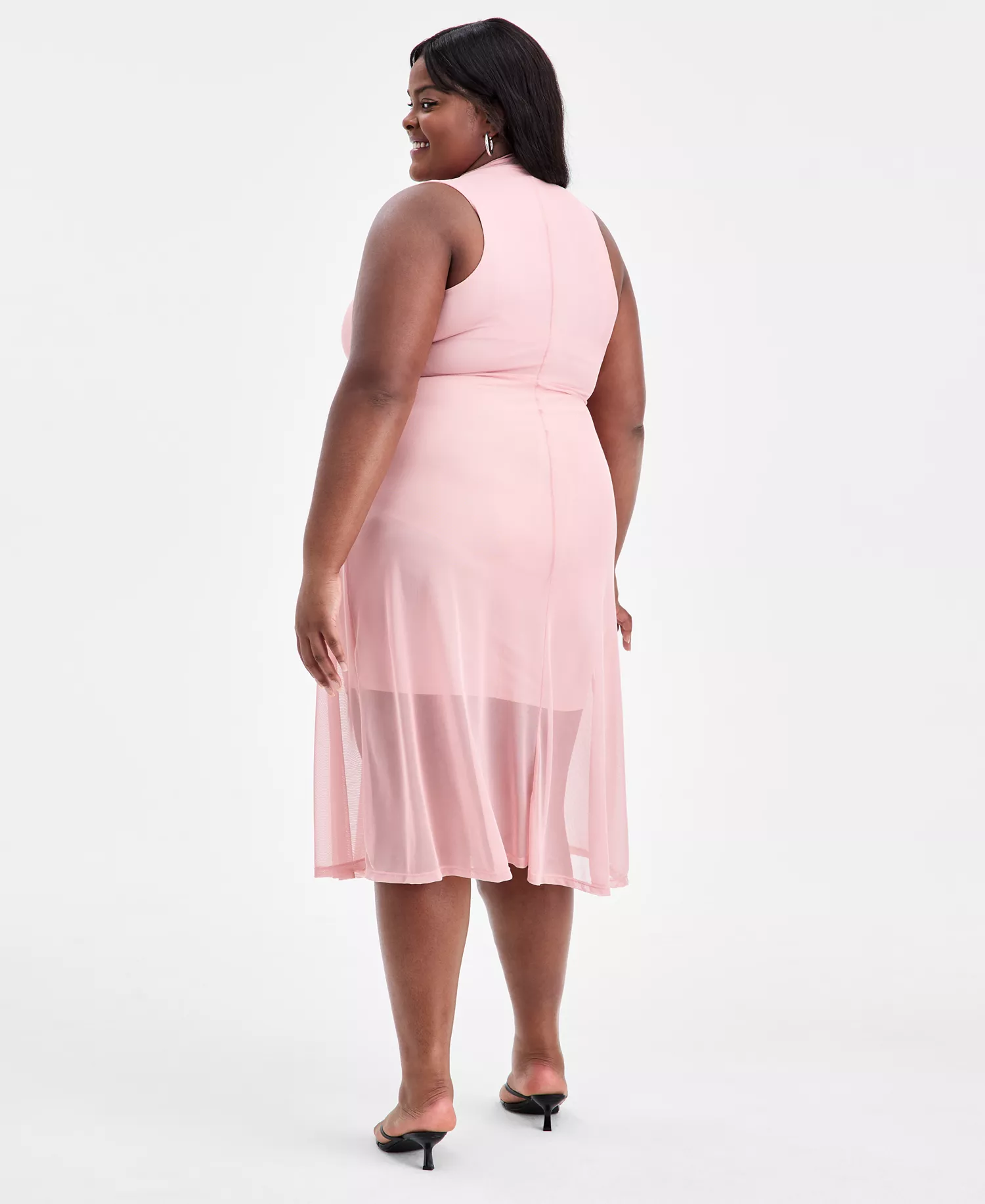 Trendy Plus Size Mesh Mock-Neck Fit & Flare Dress, Macy's Exclusive - Rose Dusty - 1X
