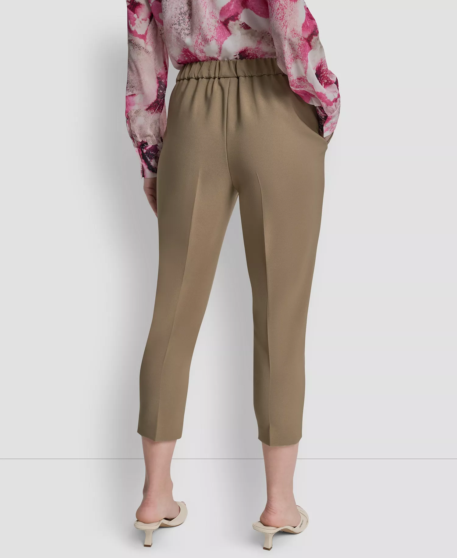 Petite Mid-Rise Elastic Back Ankle Pants - Beige - 0P