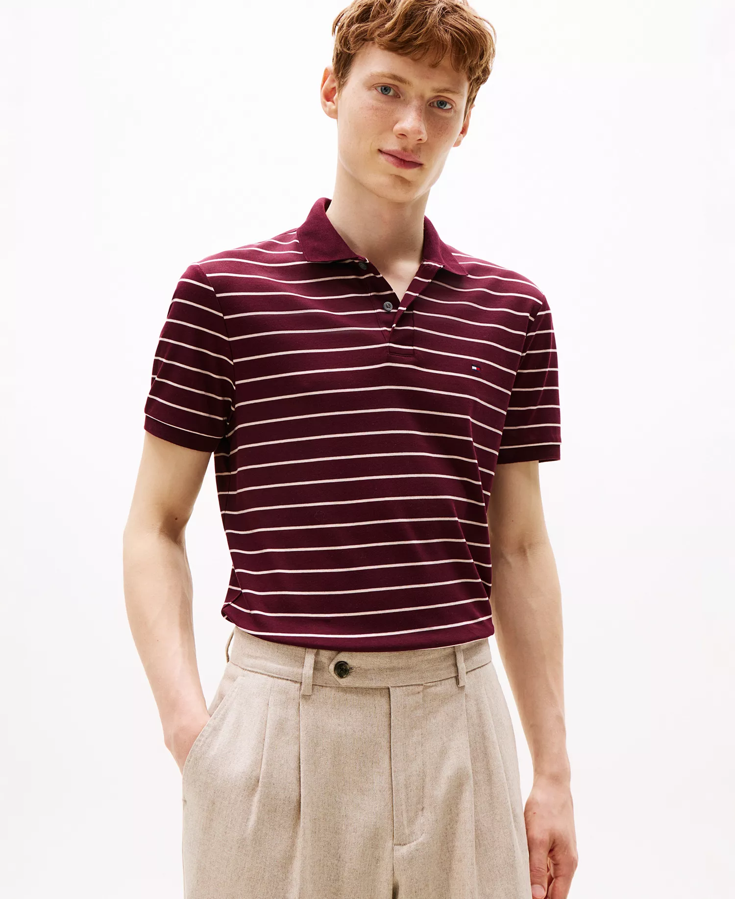 Men's Smooth Touch Liquid Cotton Polo Shirt - Deep Burgundy / Oatmilk Heather - L
