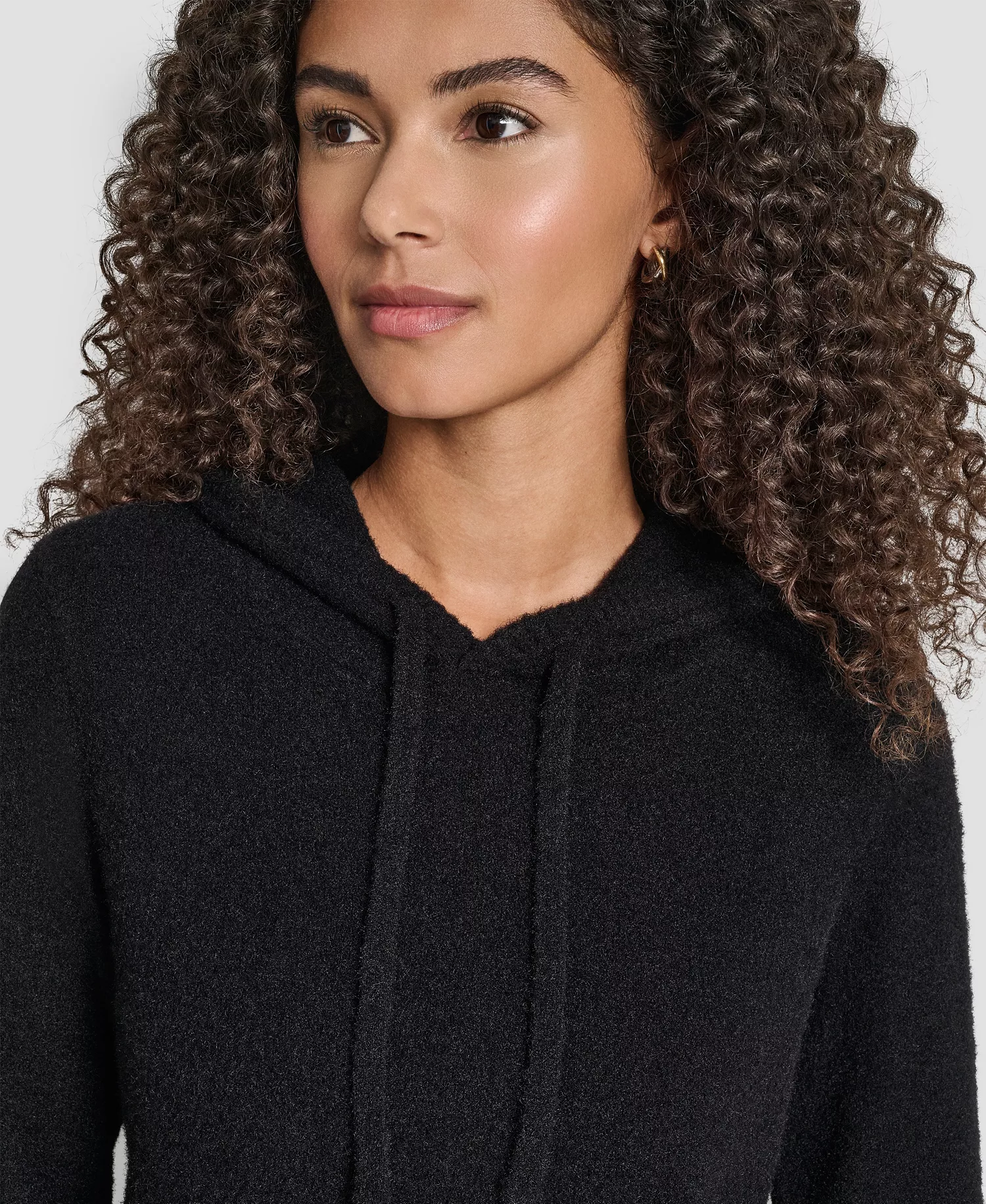 Women's Feather Yarn Hood Tonal Hoodie - Black - L