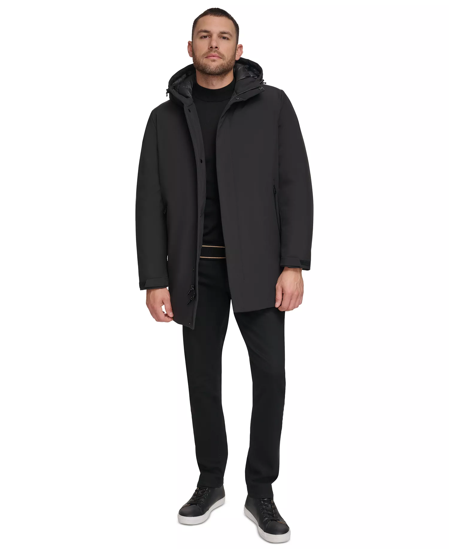 Men's Flextech Stretch Water-Resistant Hooded Stadium Jacket - Black - S