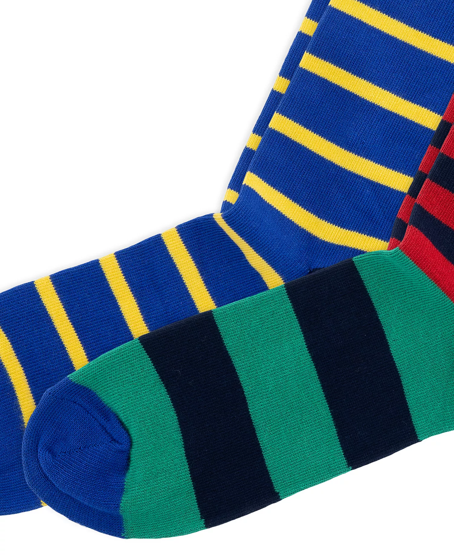 Men's Fun Stripes Crew Socks, 2-Pack - Red/Green/Blue - 10-13