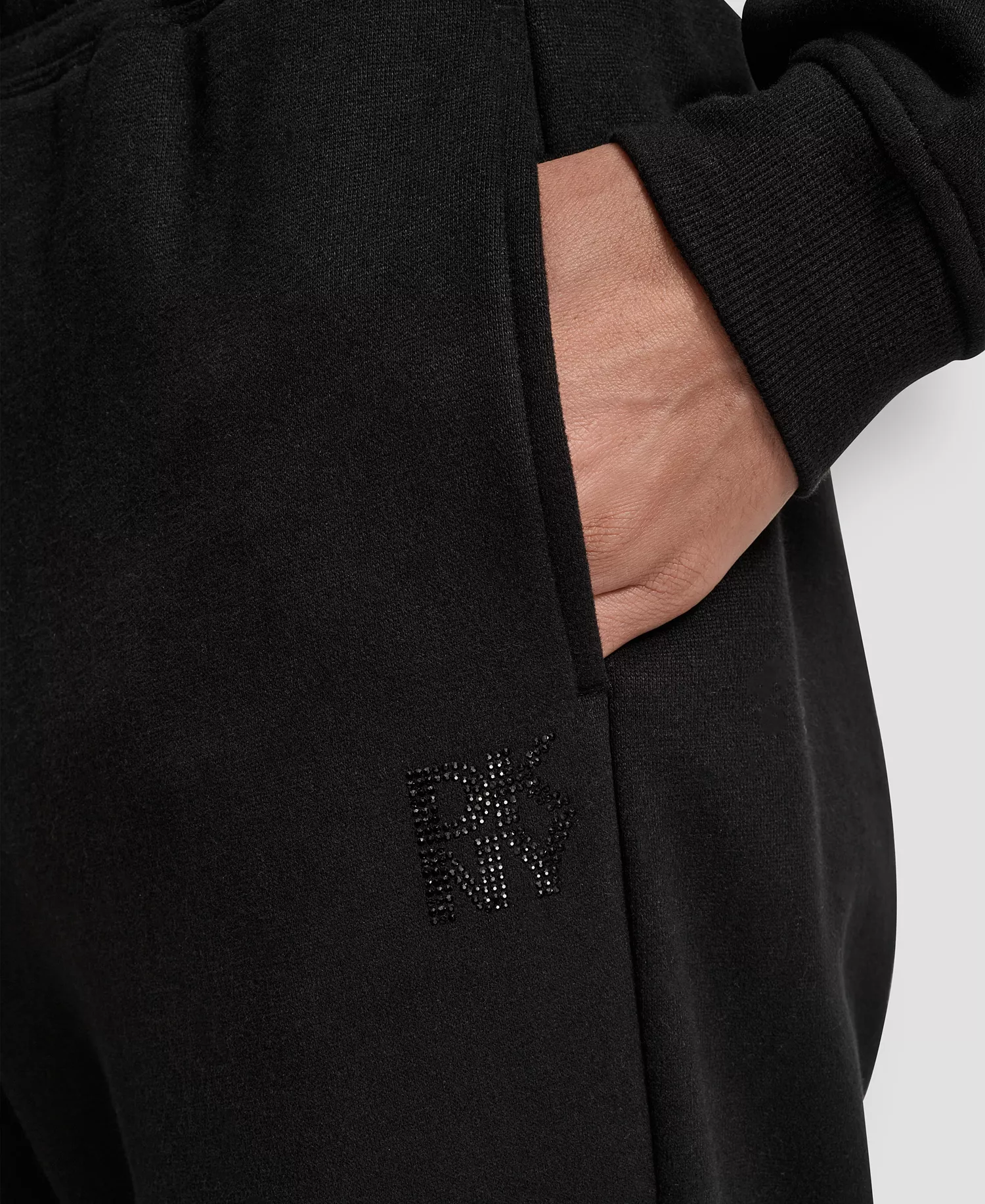 Women's Stacked Mini Rhinestone Logo Relaxed Cuff Jogger - Black/Black - L