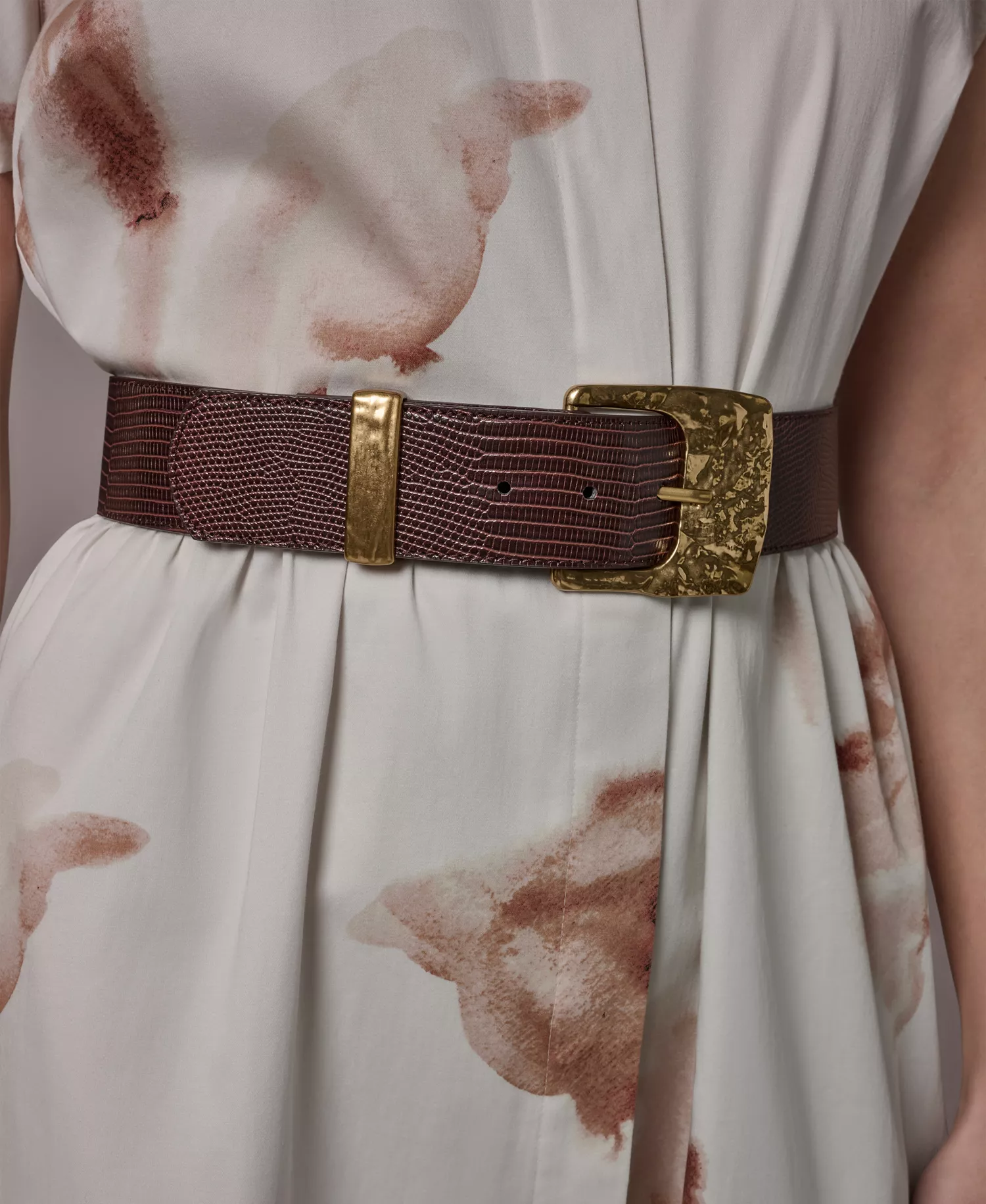 Women's Printed Collared Neck Dress - Light Tuscan Grey Multi - 10