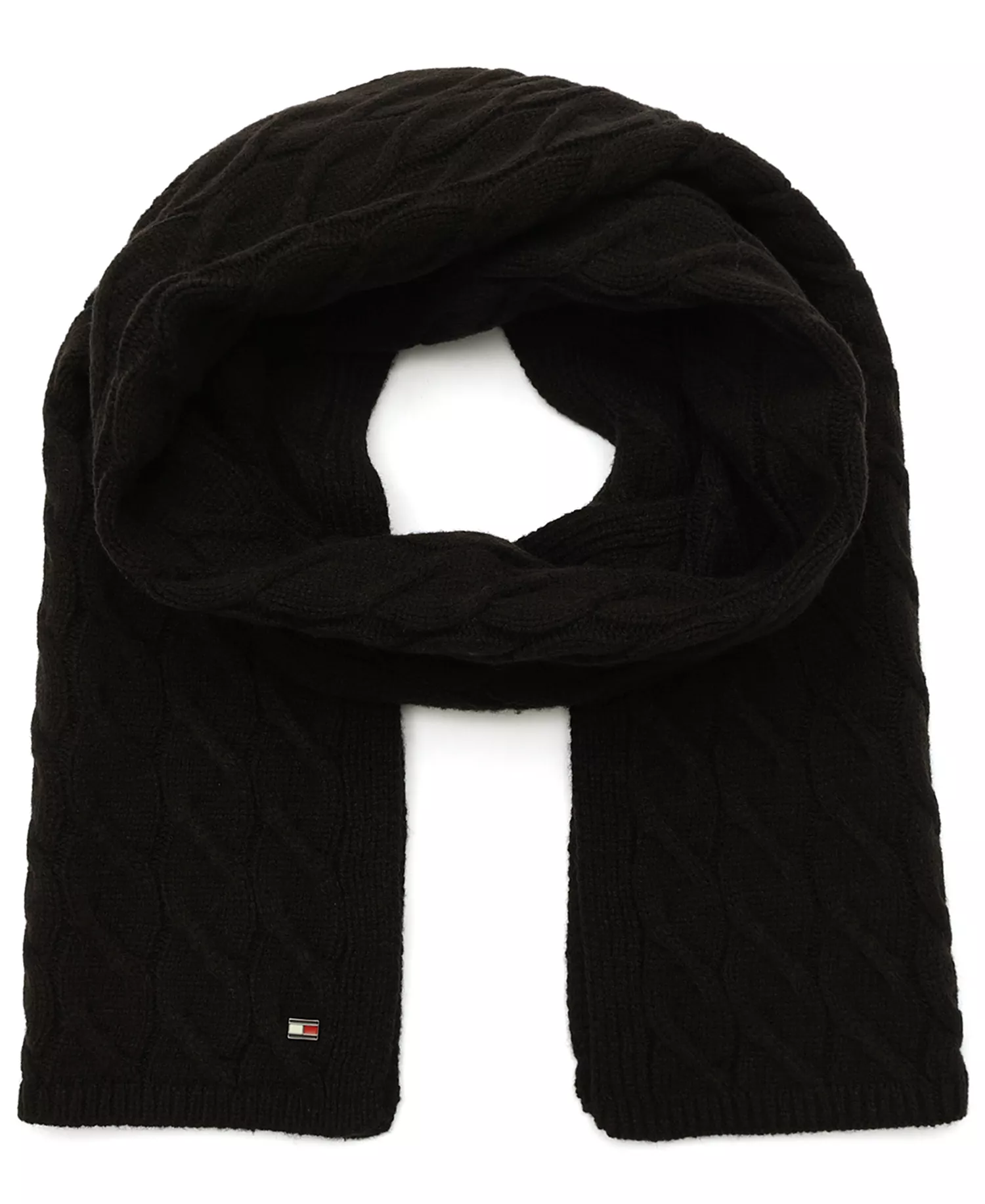 Men's Wide Cable Scarf - Black - ONE SIZE
