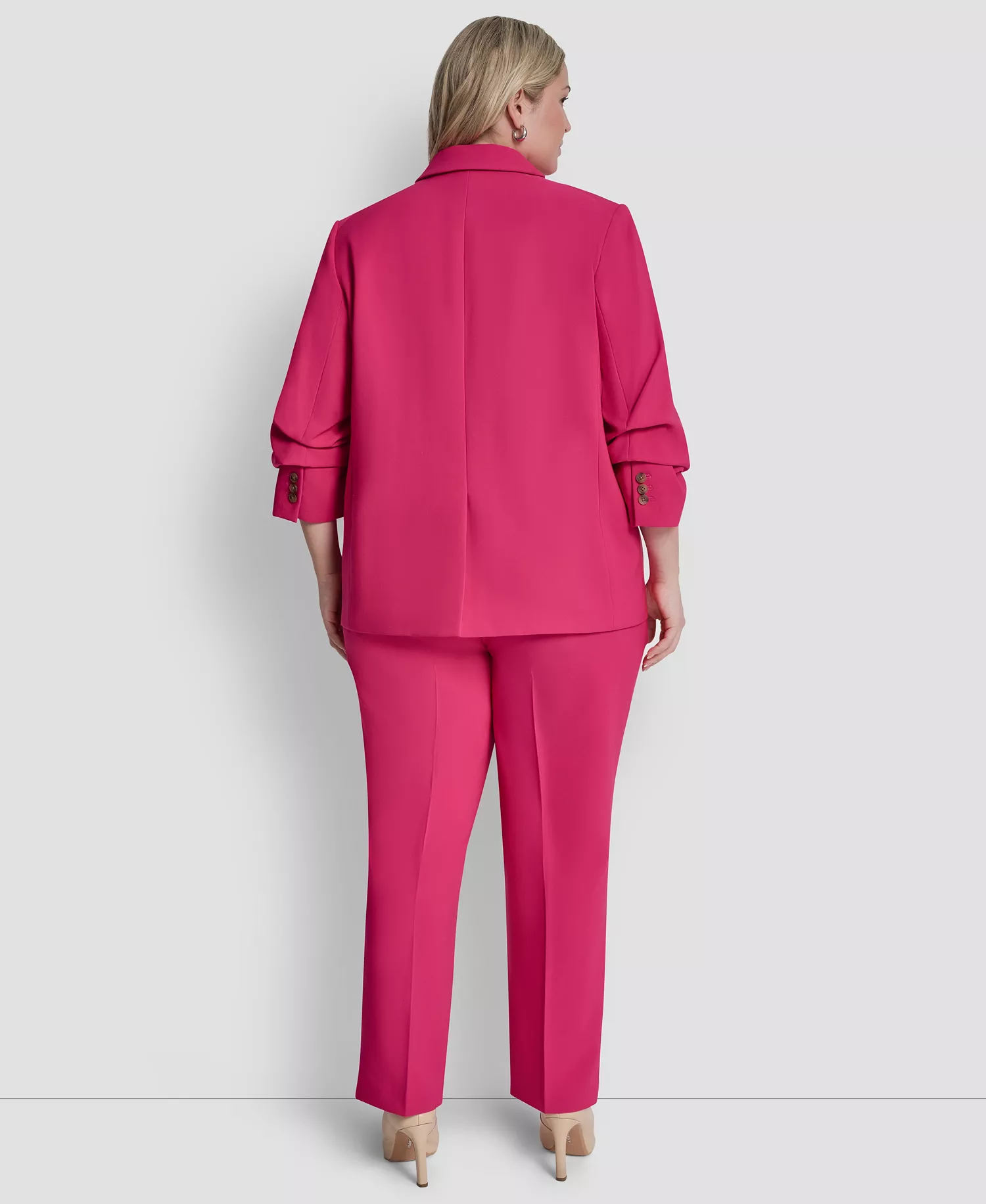 Plus Size 1-Button Ruched-Sleeve Blazer - Hot Pink - 14W