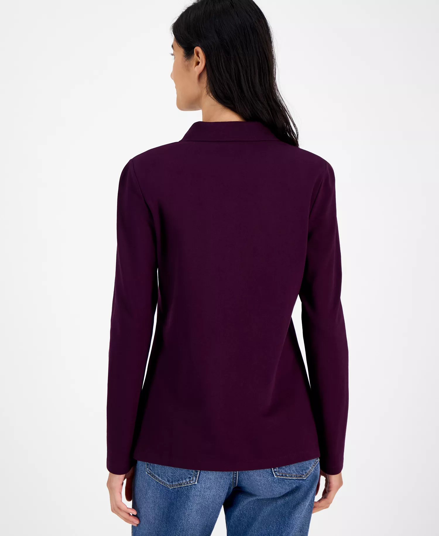 Jeans Women's Long Sleeve Polo Shirt - Aubergine - L