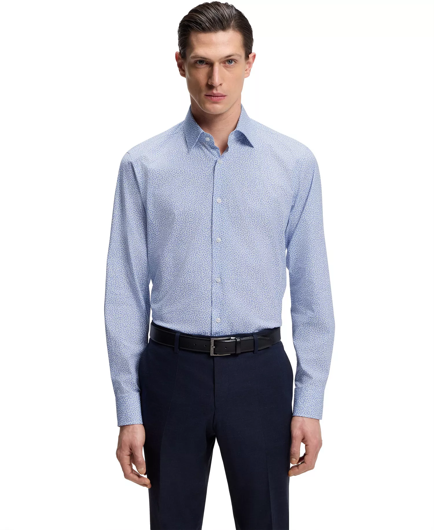 BOSS by Men's Printed Stretch Cotton Regular-Fit Dress Shirt - Open Blue - 15