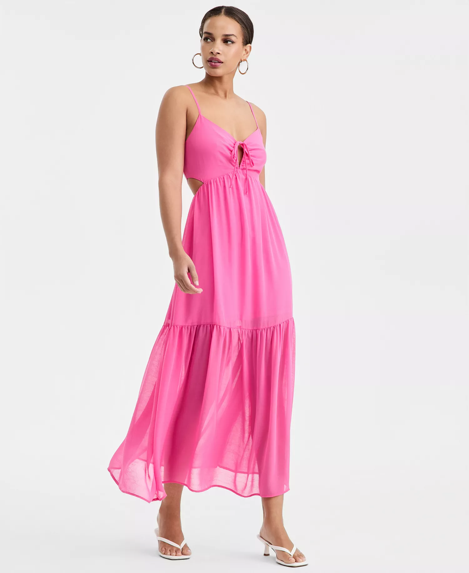 Women's V-Neck Sleeveless Midi Dress, Macy's Exclusive - Pink Dazzle - L