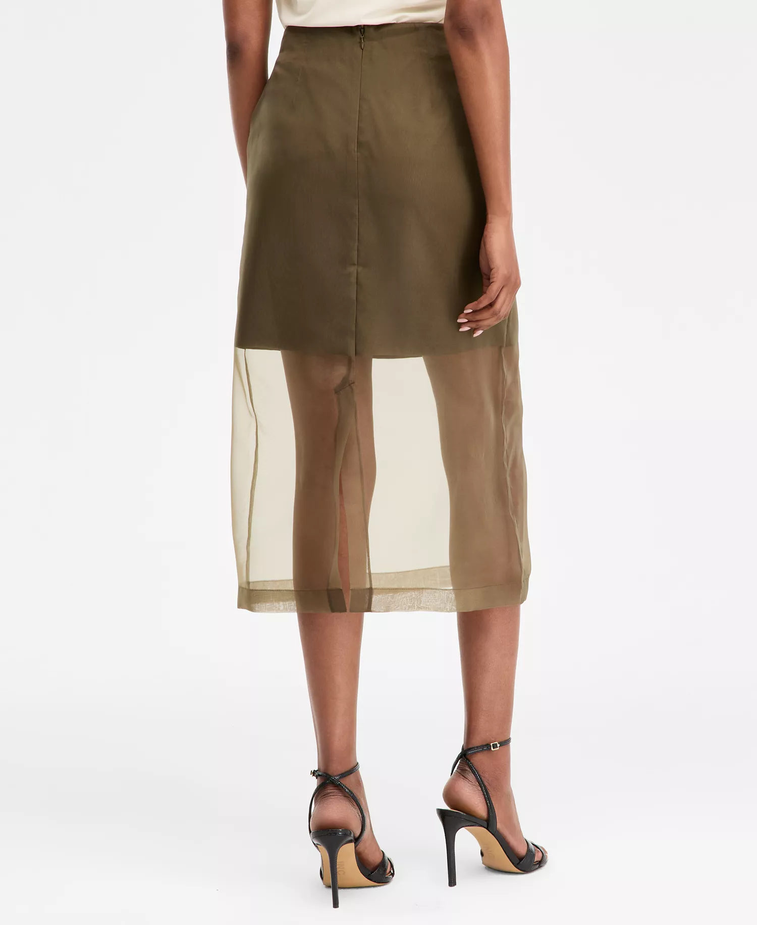 Women's Sheer-Hem Midi Skirt, Macy's Exclusive - Dark Olive - 10
