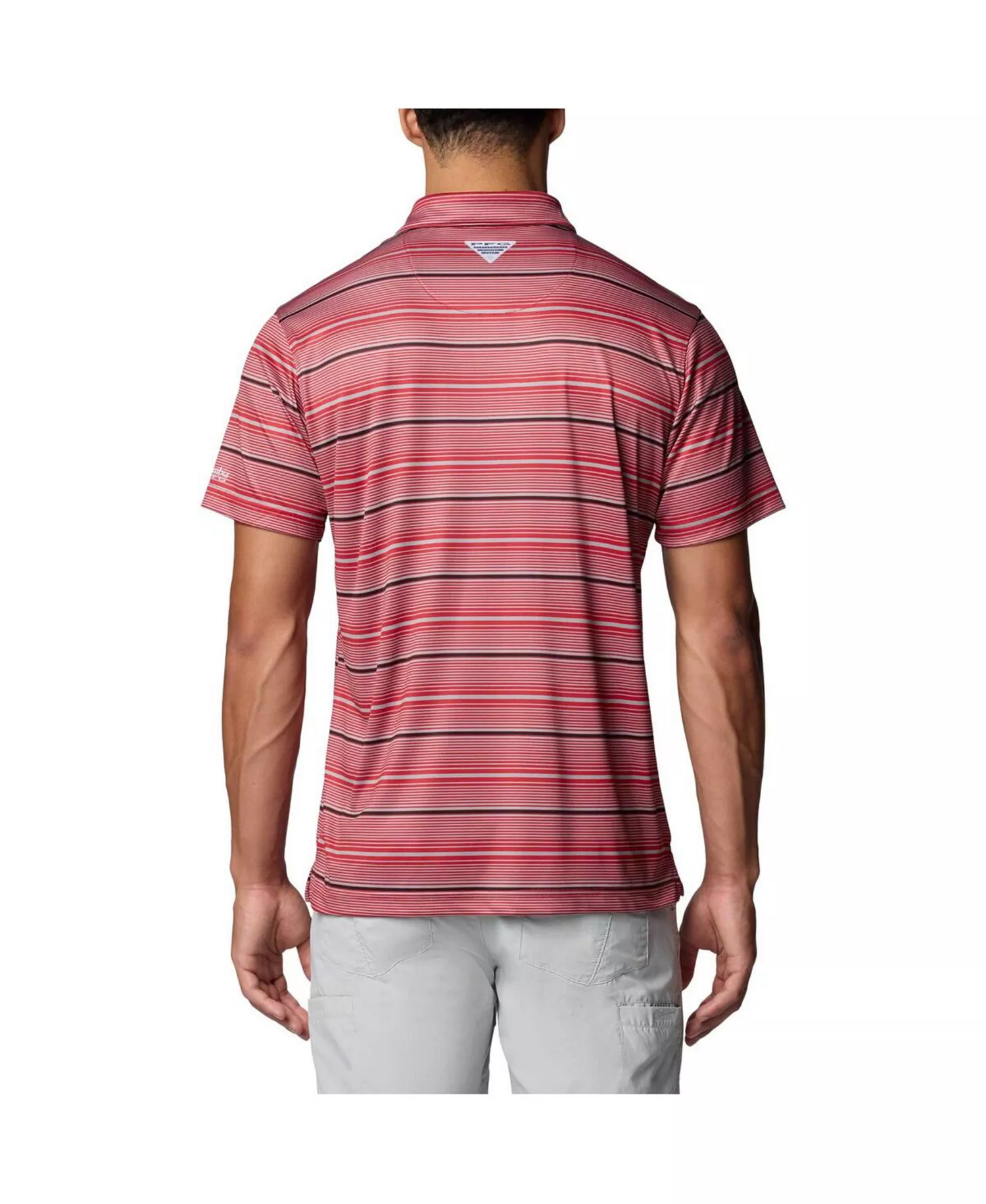 Men's Scarlet Ohio State Buckeyes PFG Super Terminal Tackle™ Omni-Shade™ Stripe Polo Shirt - Scarlet - L