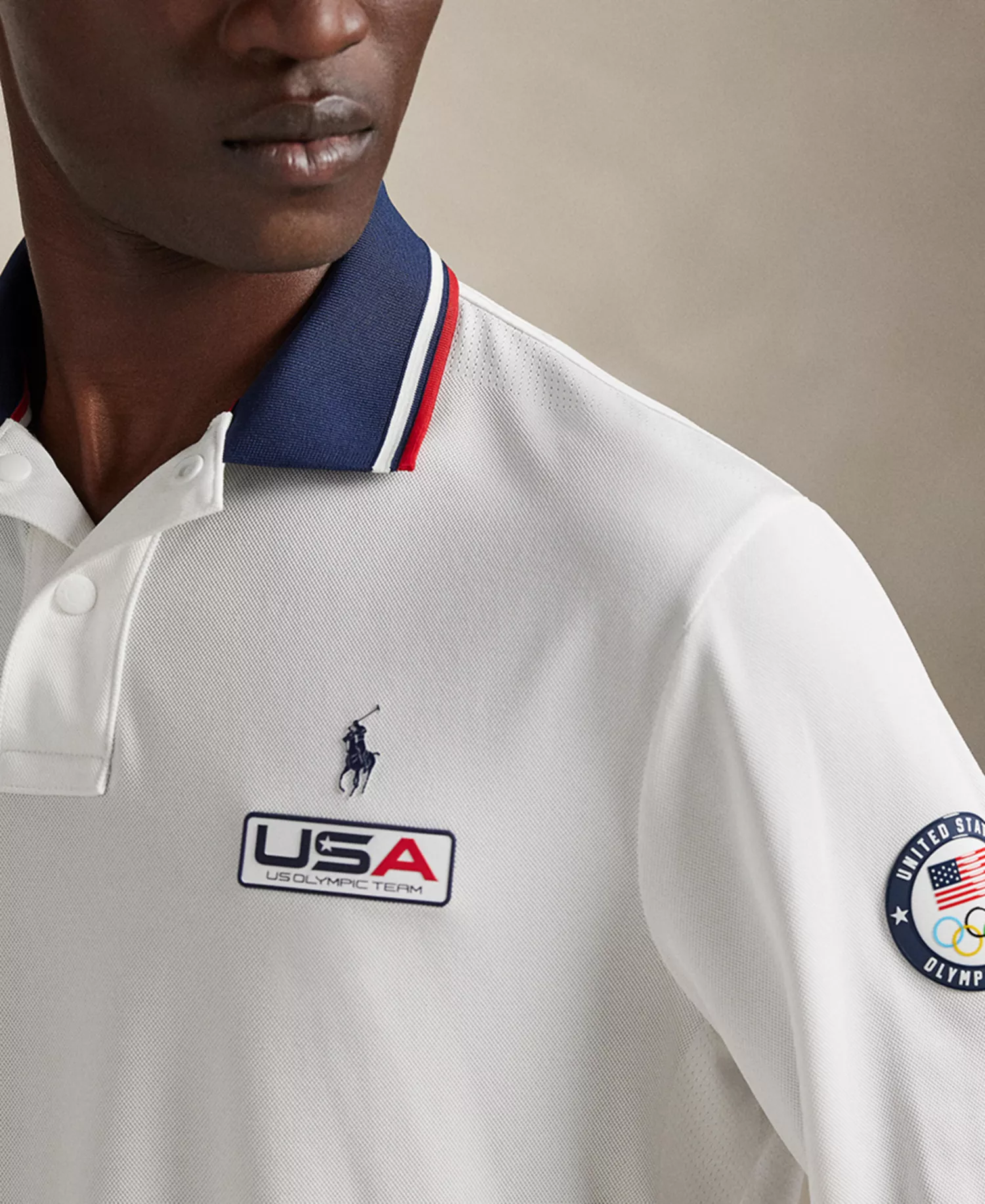 Men's Team USA Performance Mesh Polo Shirt - Ceramic White - L