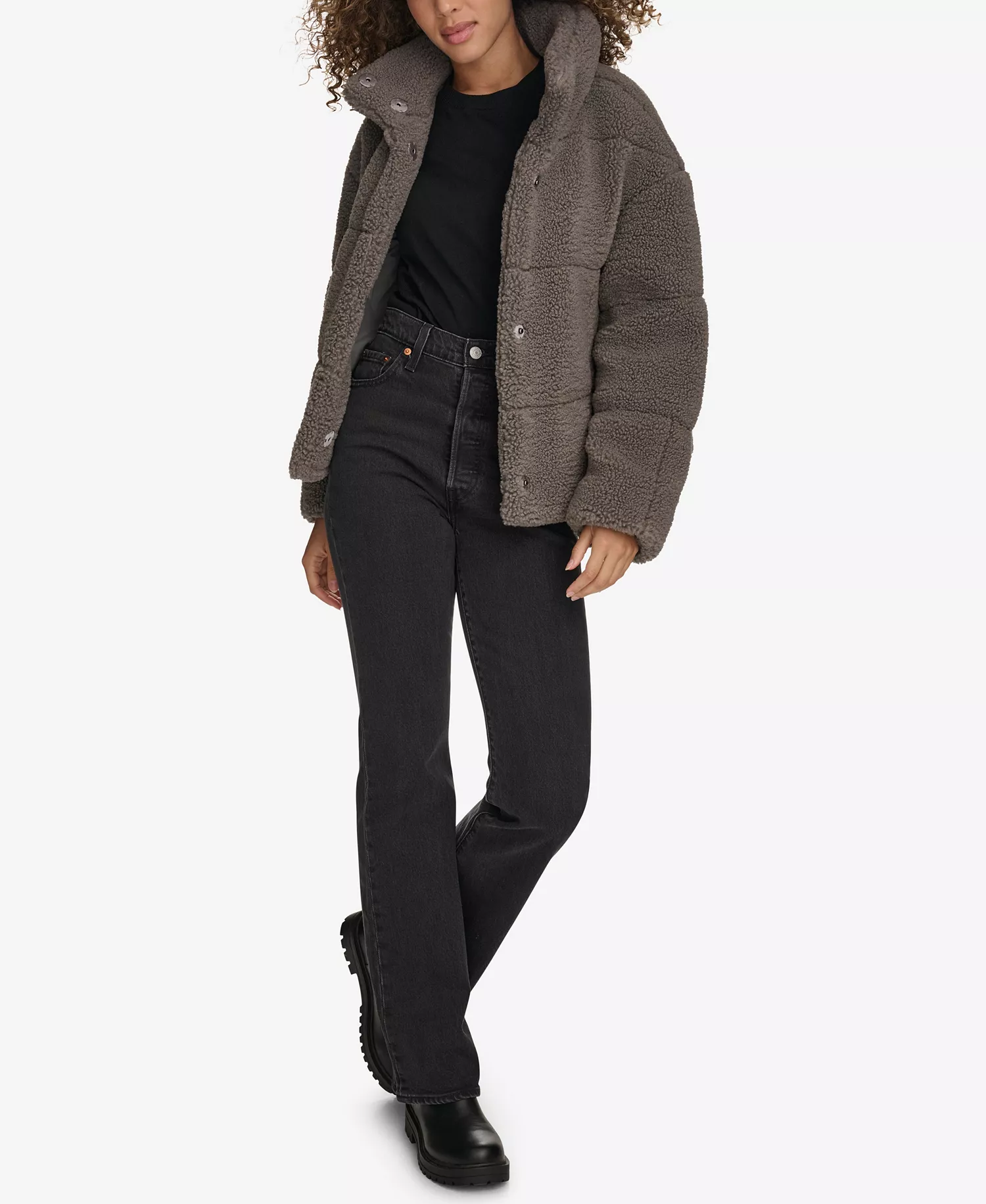 Women's Short Sherpa Teddy Jacket - Carbon Grey - Large