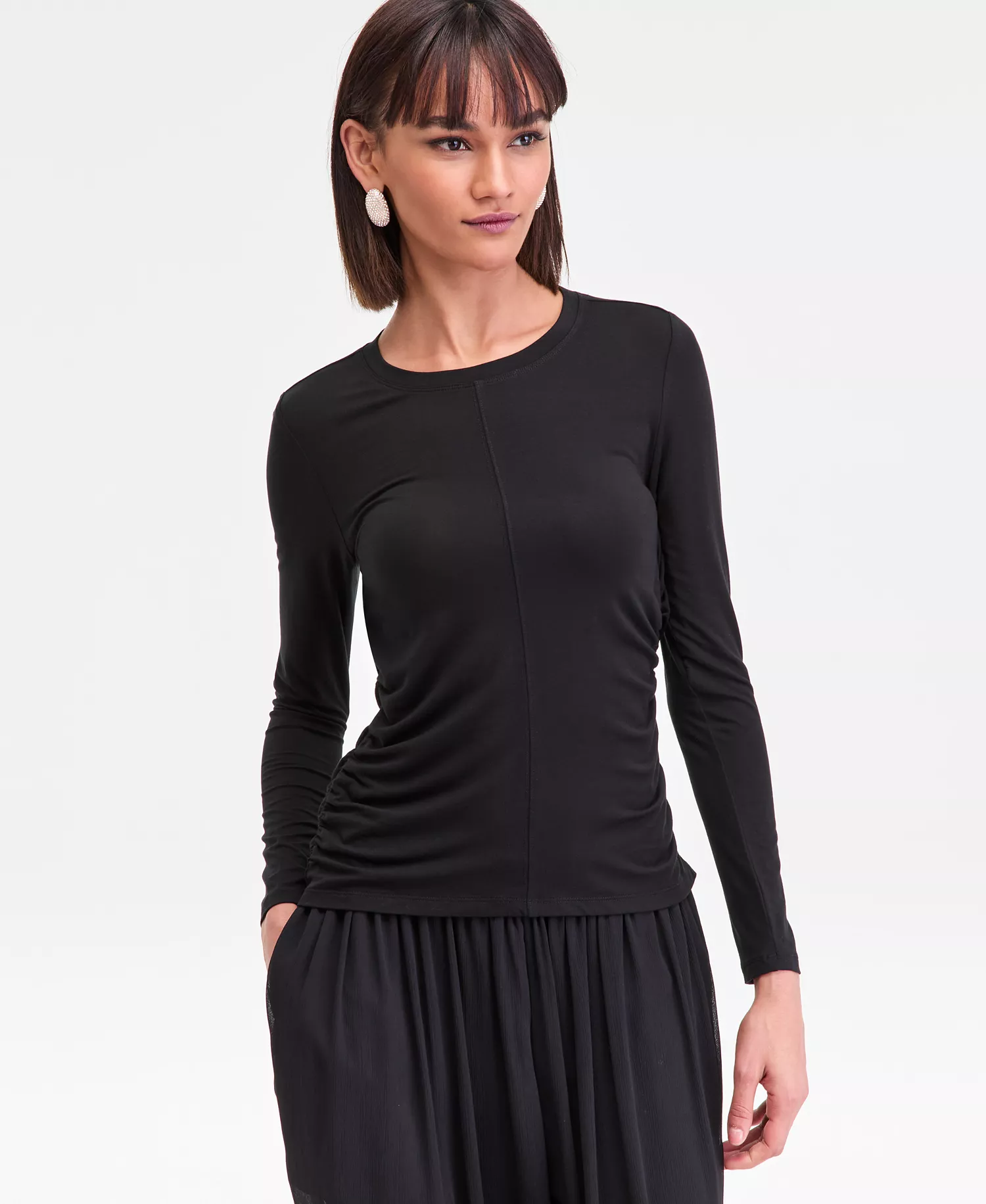 Women's Long-Sleeve Knit Top, Macy's Exclusive - Deep Black - L