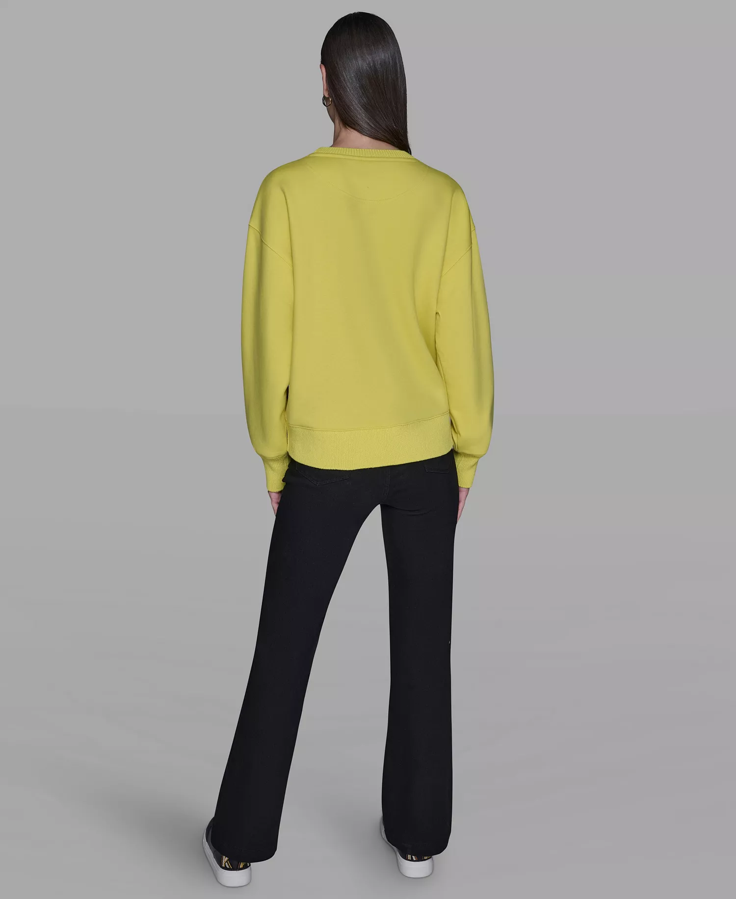 Petite Crewneck Long-Sleeve Knit Sweater - Lime - P/L