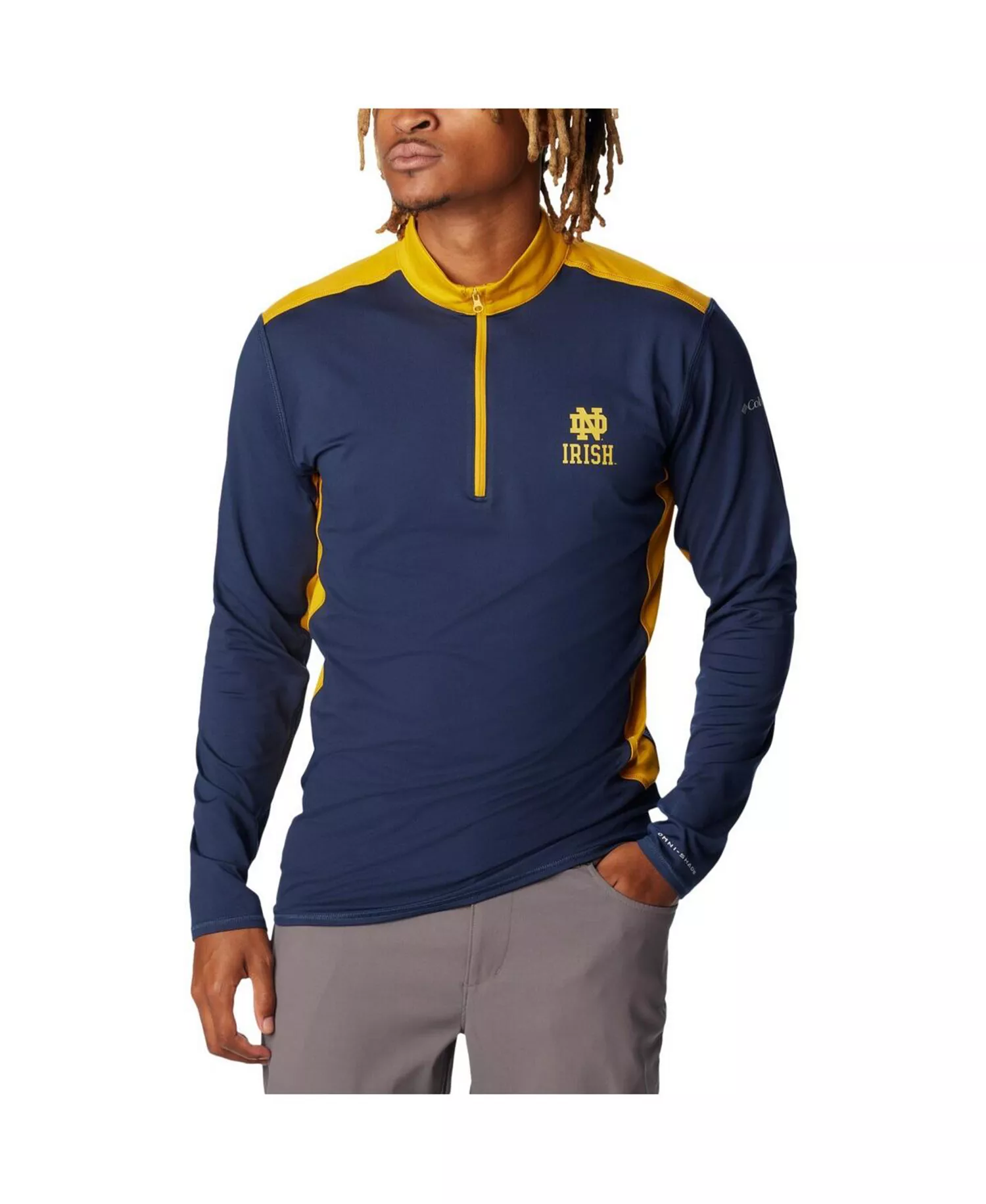 Men's Navy Notre Dame Fighting Irish Tech Trail Omni-Shade Quarter-Zip Top - Navy - L