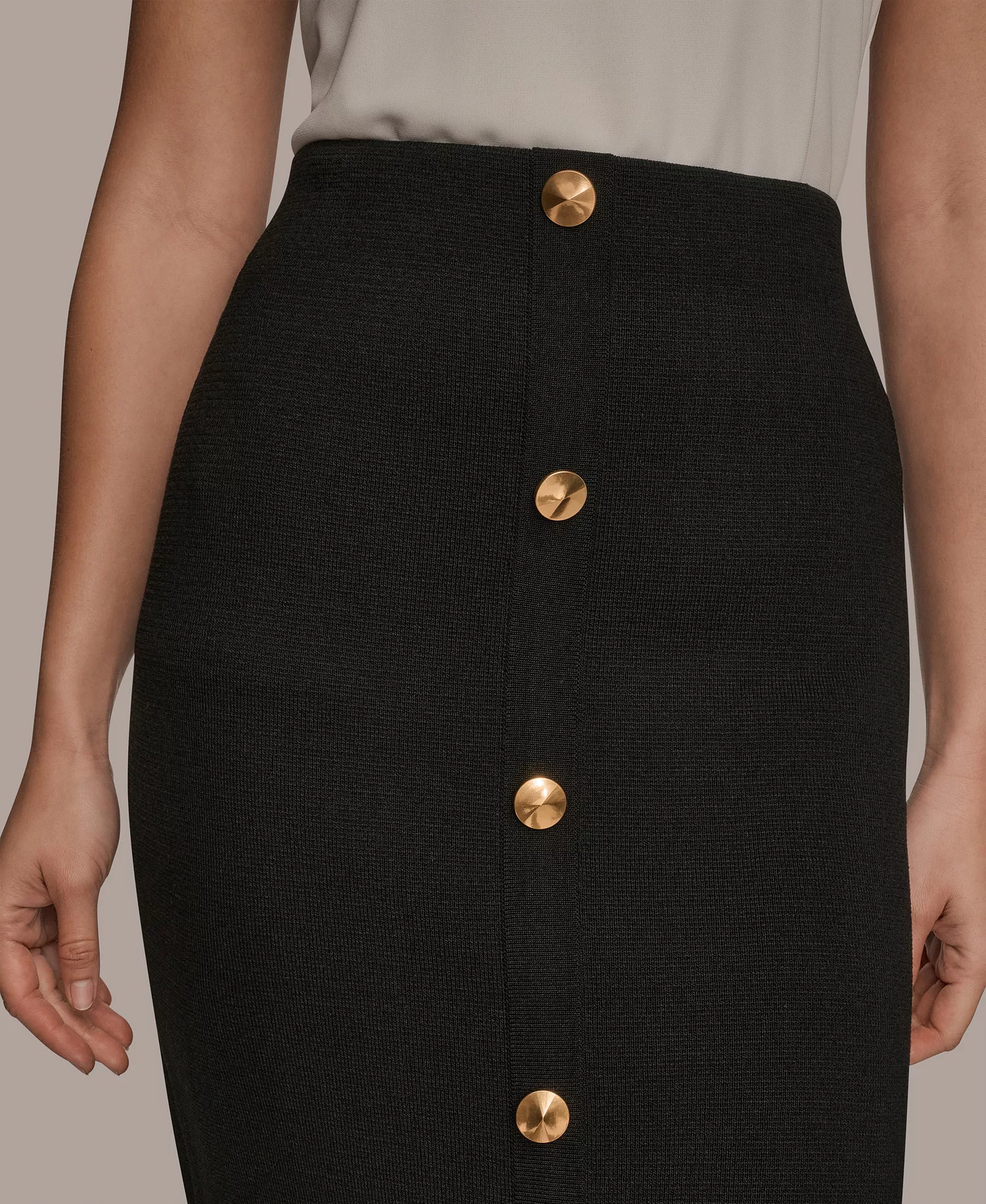 Women's Straight Knit Pull-On Midi Skirt - Black - L