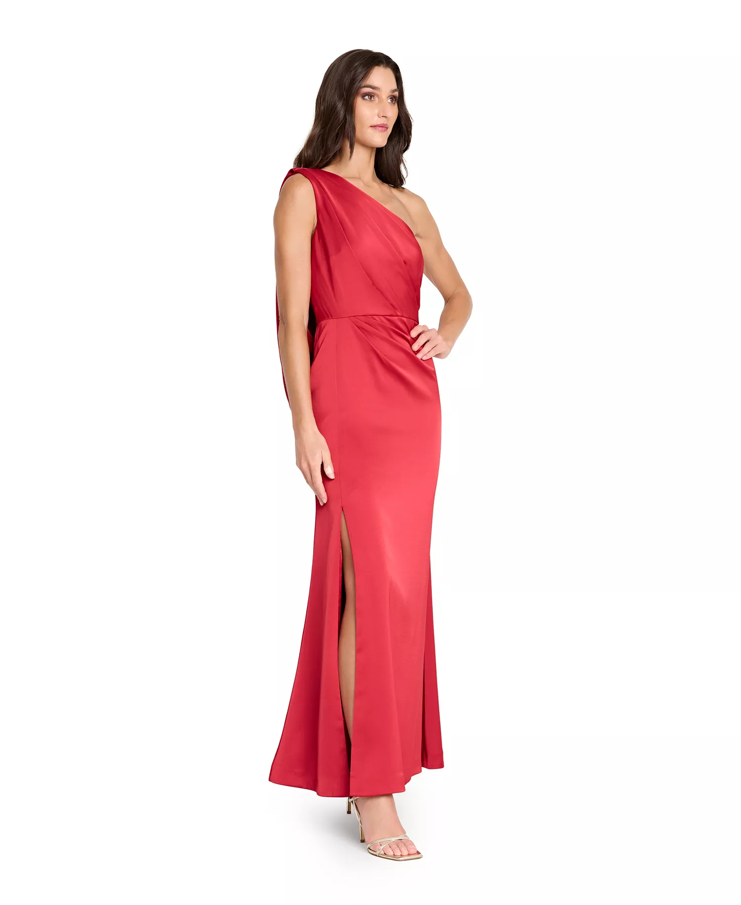 Women's One Shoulder Drape Back Gown - Scarlet - 12