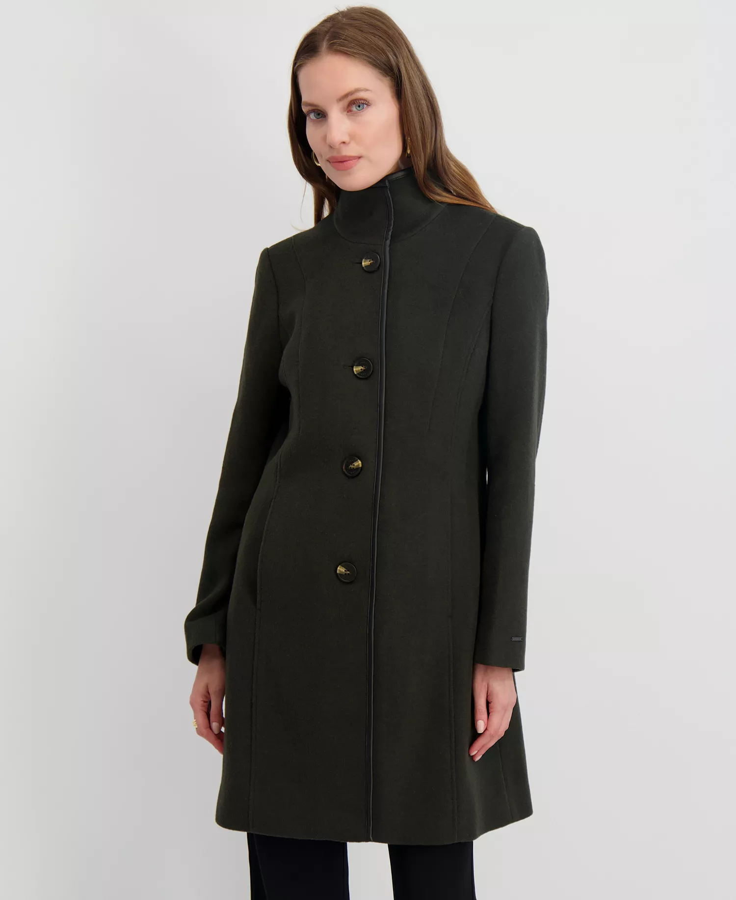 Women's Stand-Collar Button-Front Coat - Black - L