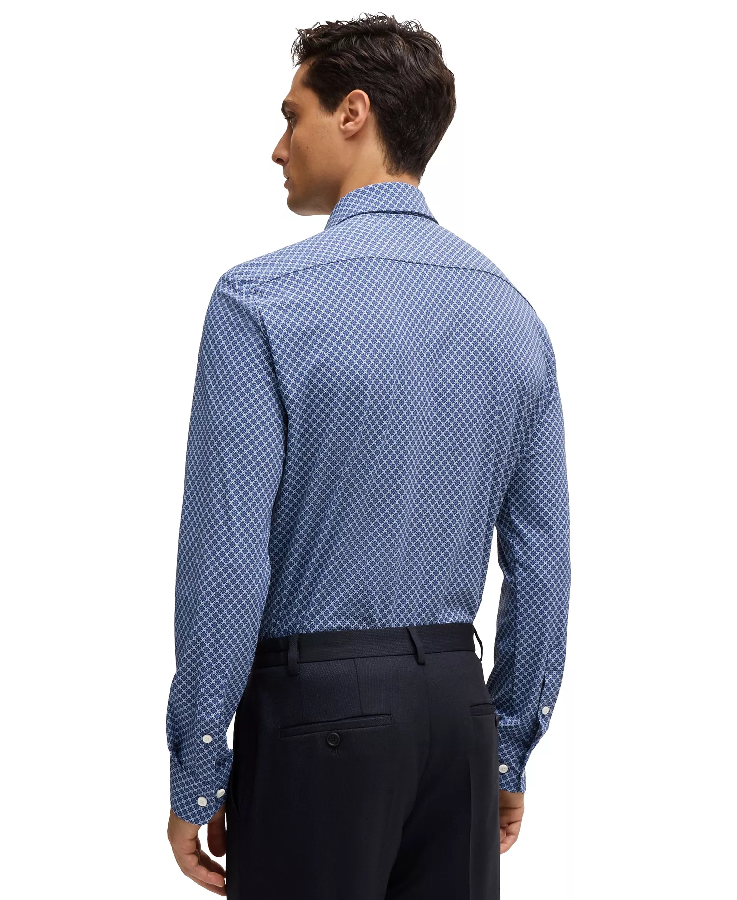 Men's Slim-Fit Printed Performance Dress Shirt - Open Blue - 2XL