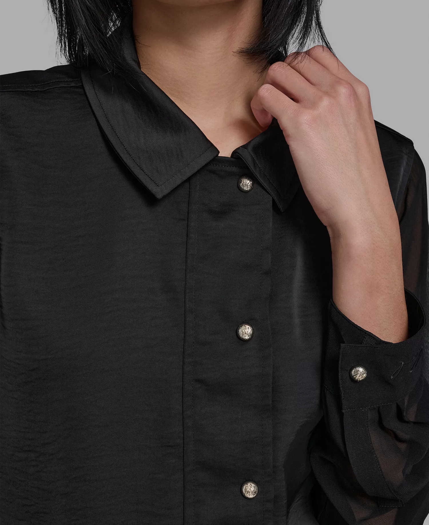 Women's Collared Shacket - Black - L