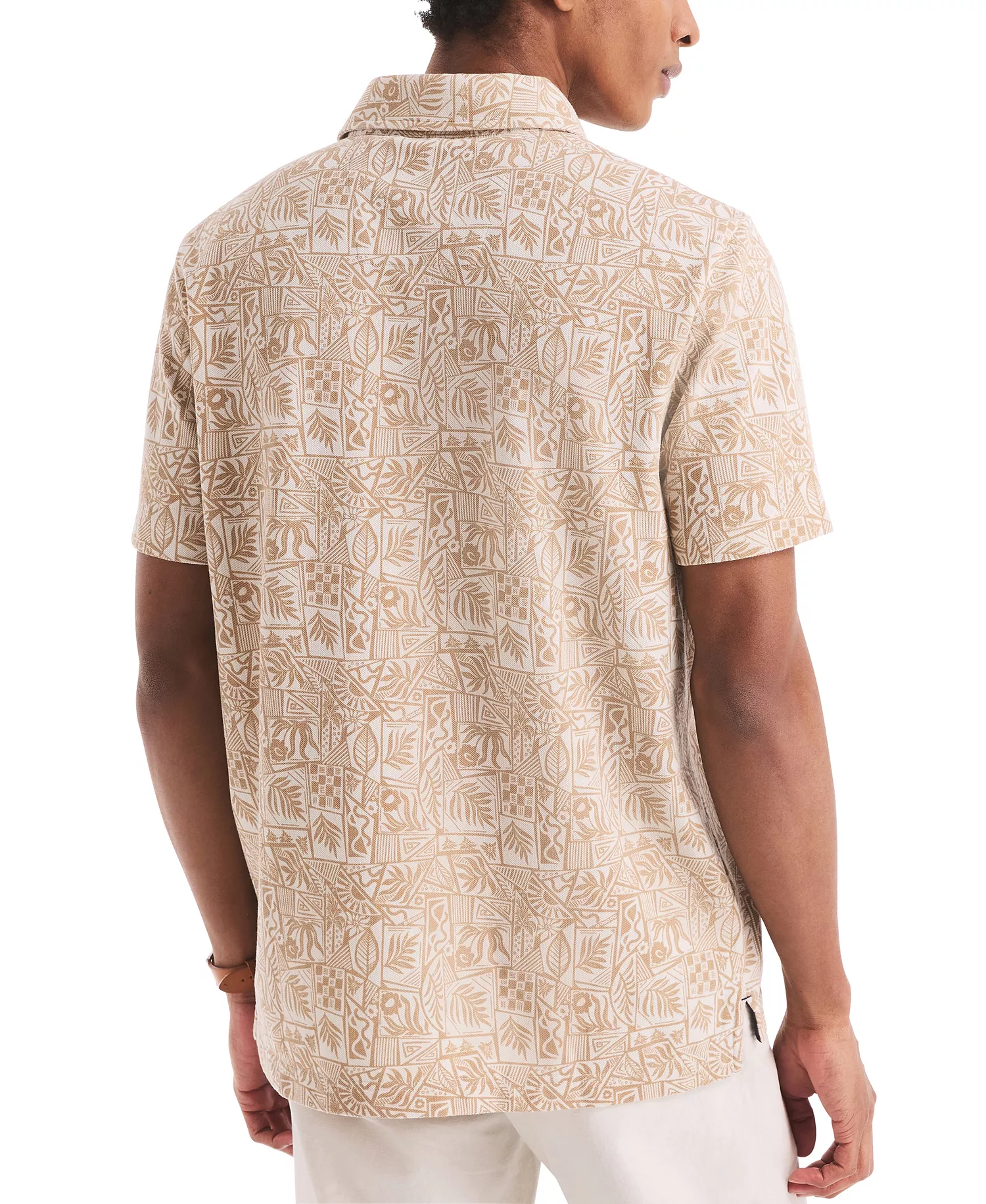 Men's Classic-Fit Leaf-Pattern Polo Shirt - Sandy Bar - S