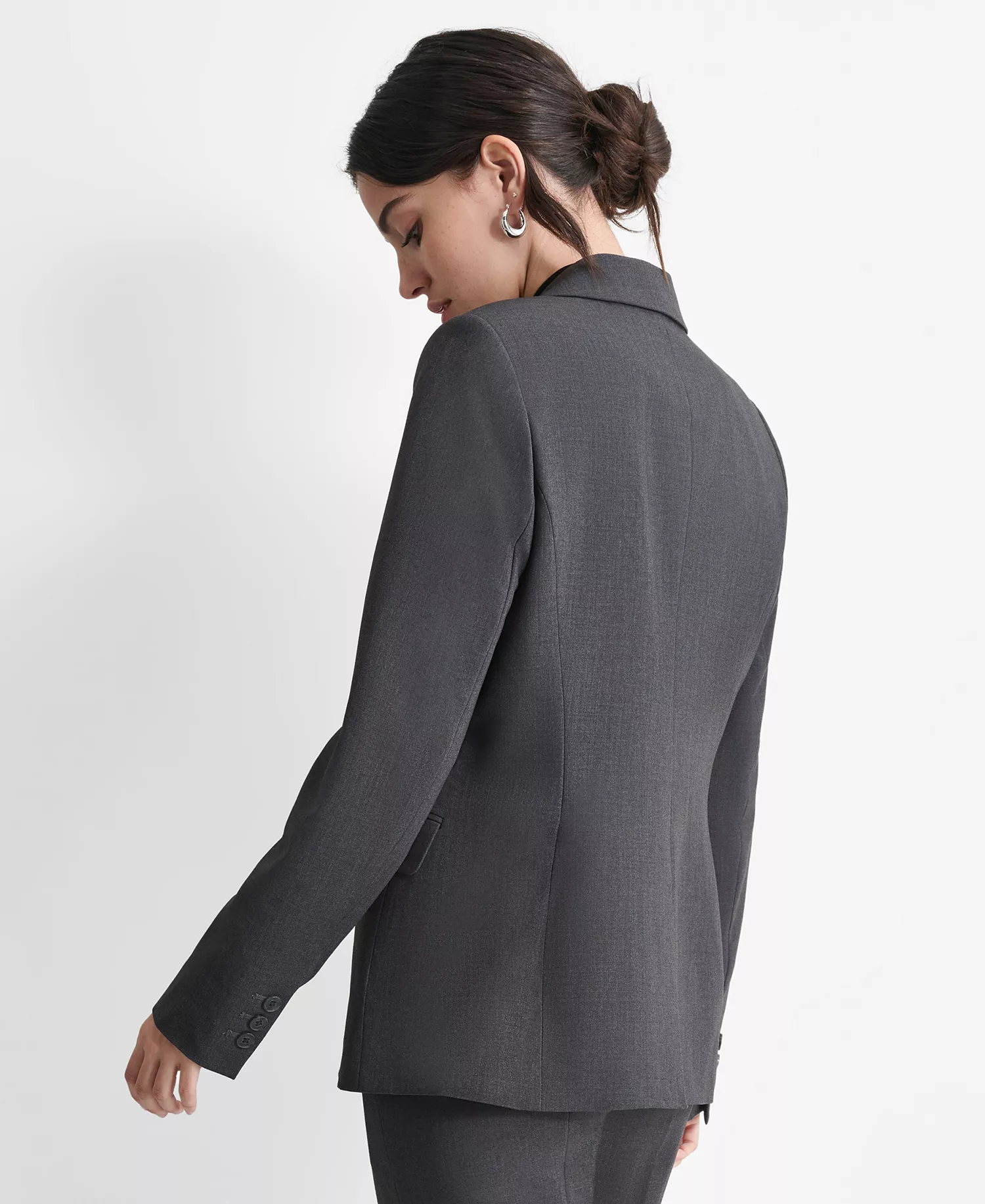 Women’s Notch-Lapel Button-Front Long-Sleeve Jacket  - Charcoal - 10