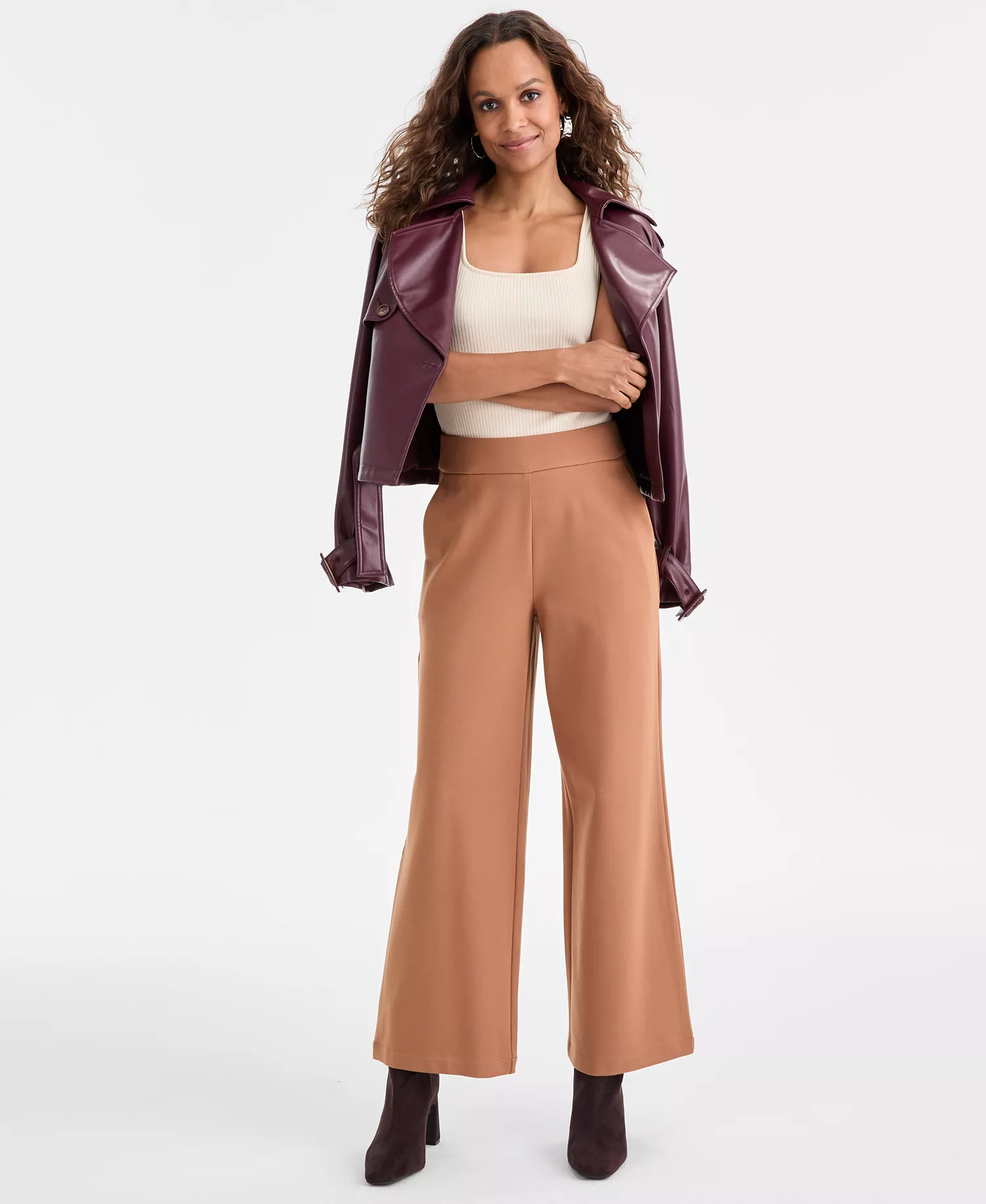 Petite Wide-Leg Pants, Macy's Exclusive - Brown Saira - P/L